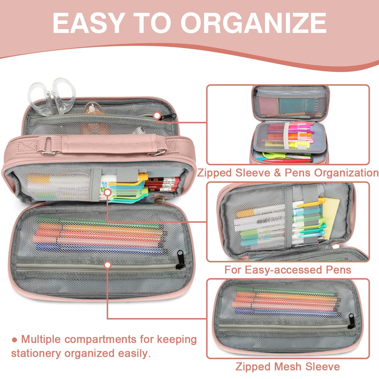 VASCHY Pencil Case, Large Pencil Pouch with Compartments for Middle School,Work,Office Pen