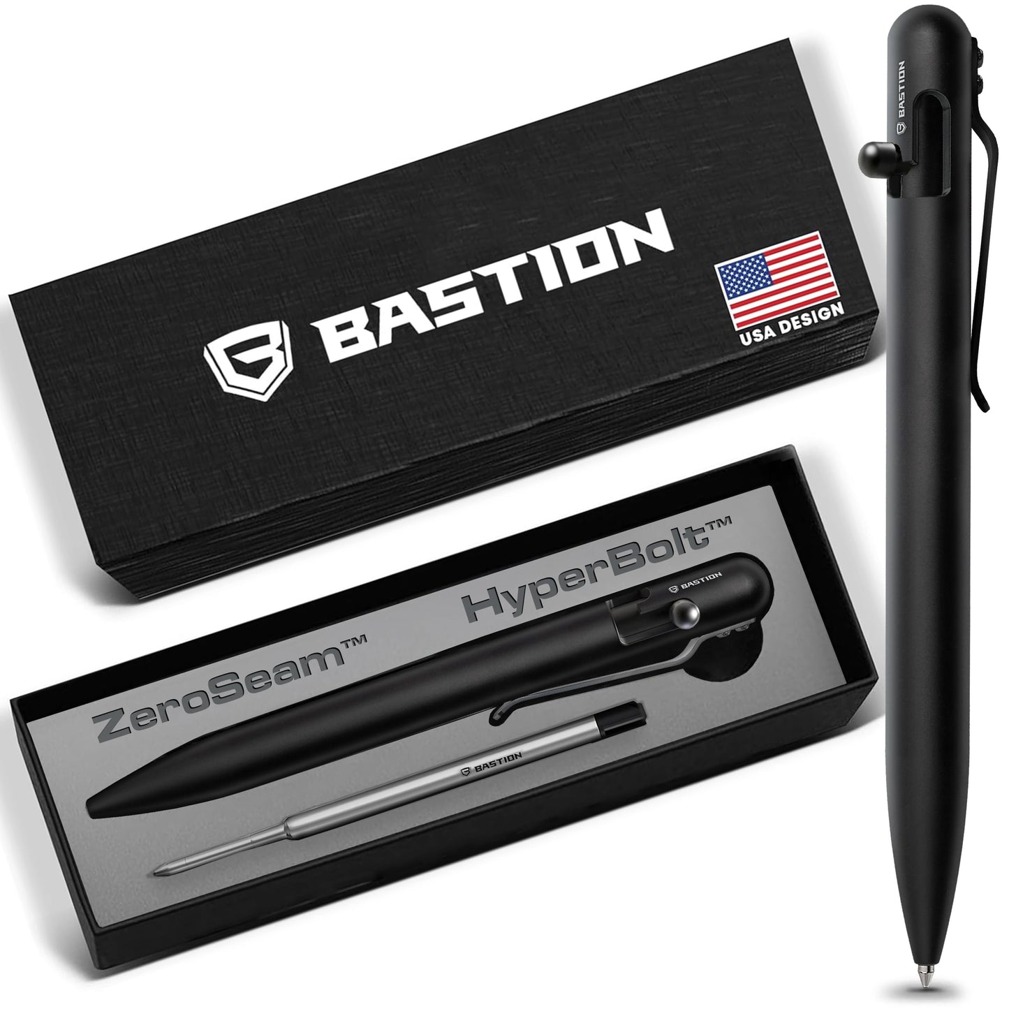 BASTION Bolt Action Pen, Stainless Steel Black, Premium Metal Writing Pen