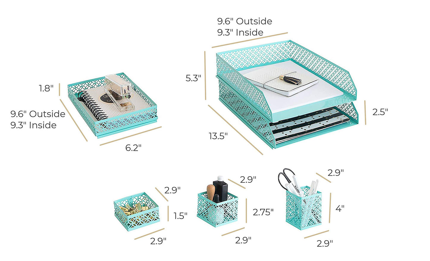 BLU MONACO | Aqua Desk Organizer Set for Women 6 Piece | Mail Sorter Organizer Countertop with