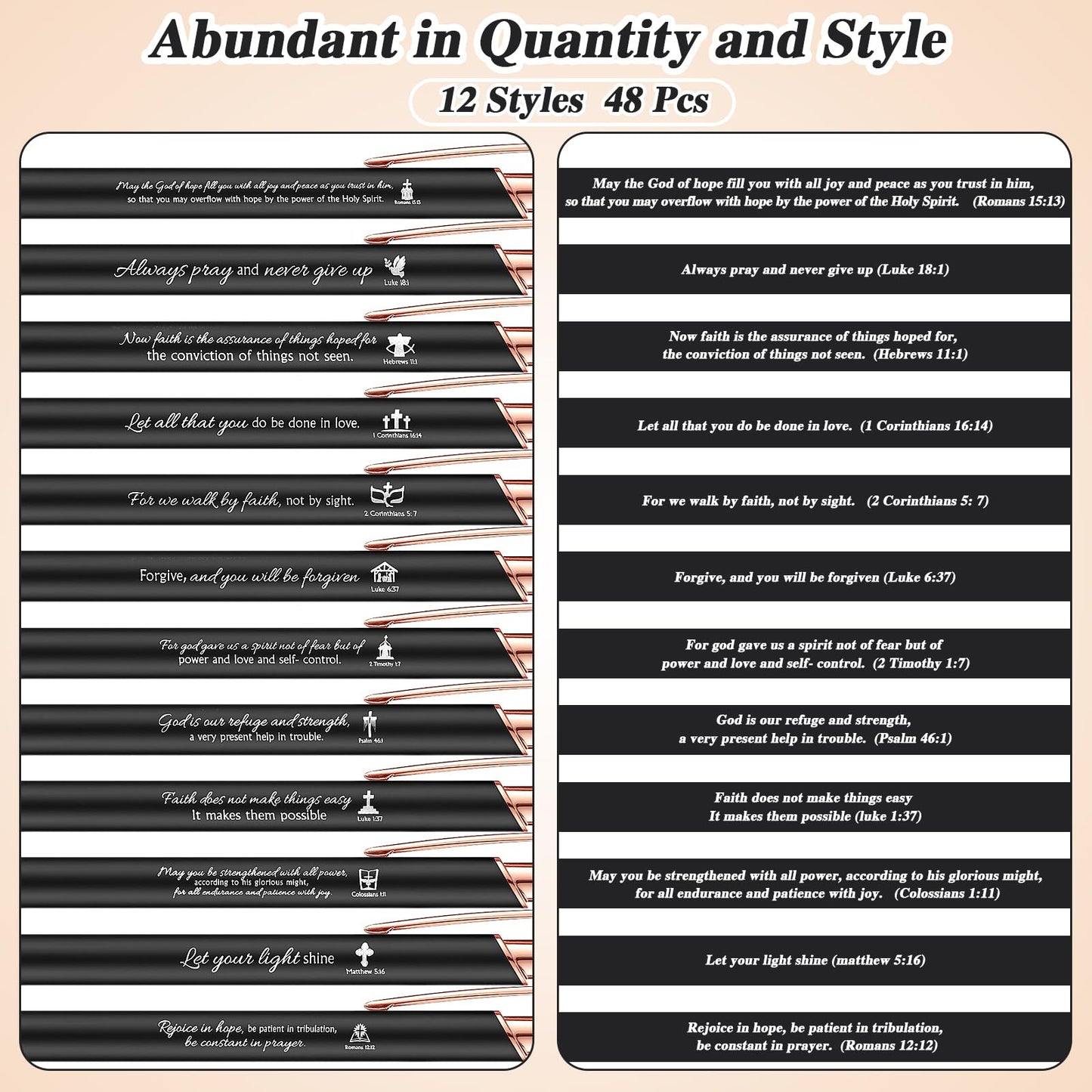 Chuangdi 48 Pcs Bible Verse Pens Bulk Black Ink Pens, Black