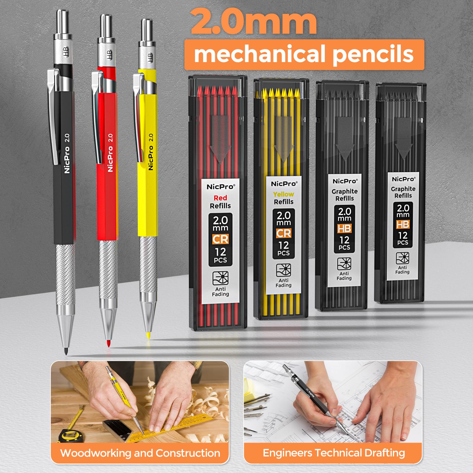 Nicpro 36PCS CP3000 Mechanical Carpenter Pencil Set with Sharpener & Sheath