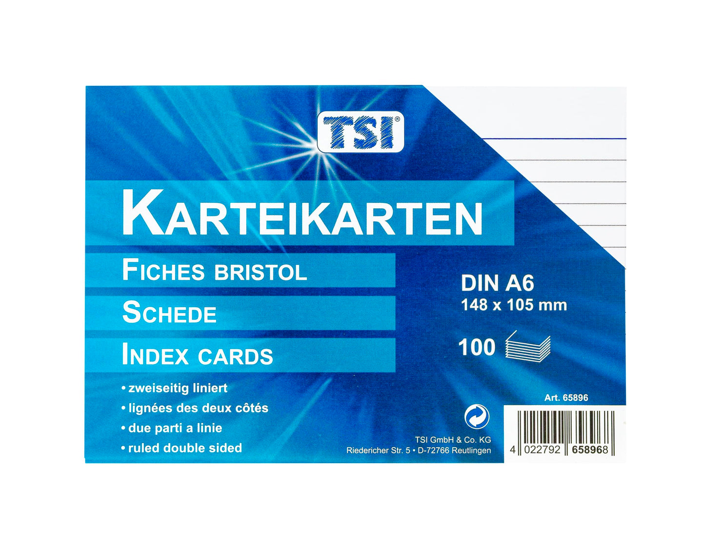 TSI Index Cards DIN A6 Pack of 100 Assorted Colours