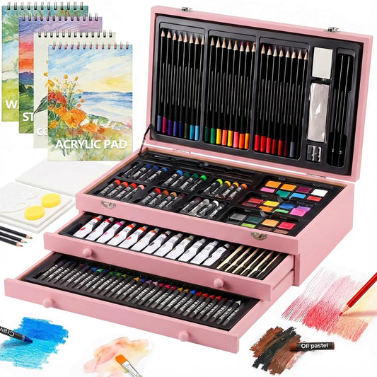 194 Piece Deluxe Art Set, Painting Drawing Art Supplies with 4 Drawing Pads, Acrylic Paints