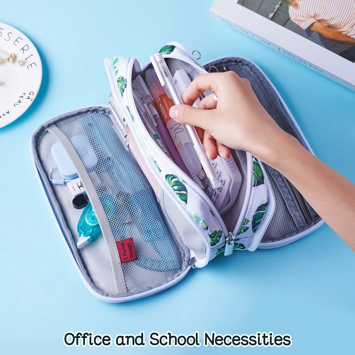 LParkin Tree Leaves Cute Pencil Case Super Large Capacity 3 Compartments Canvas Pen Bag Pouch