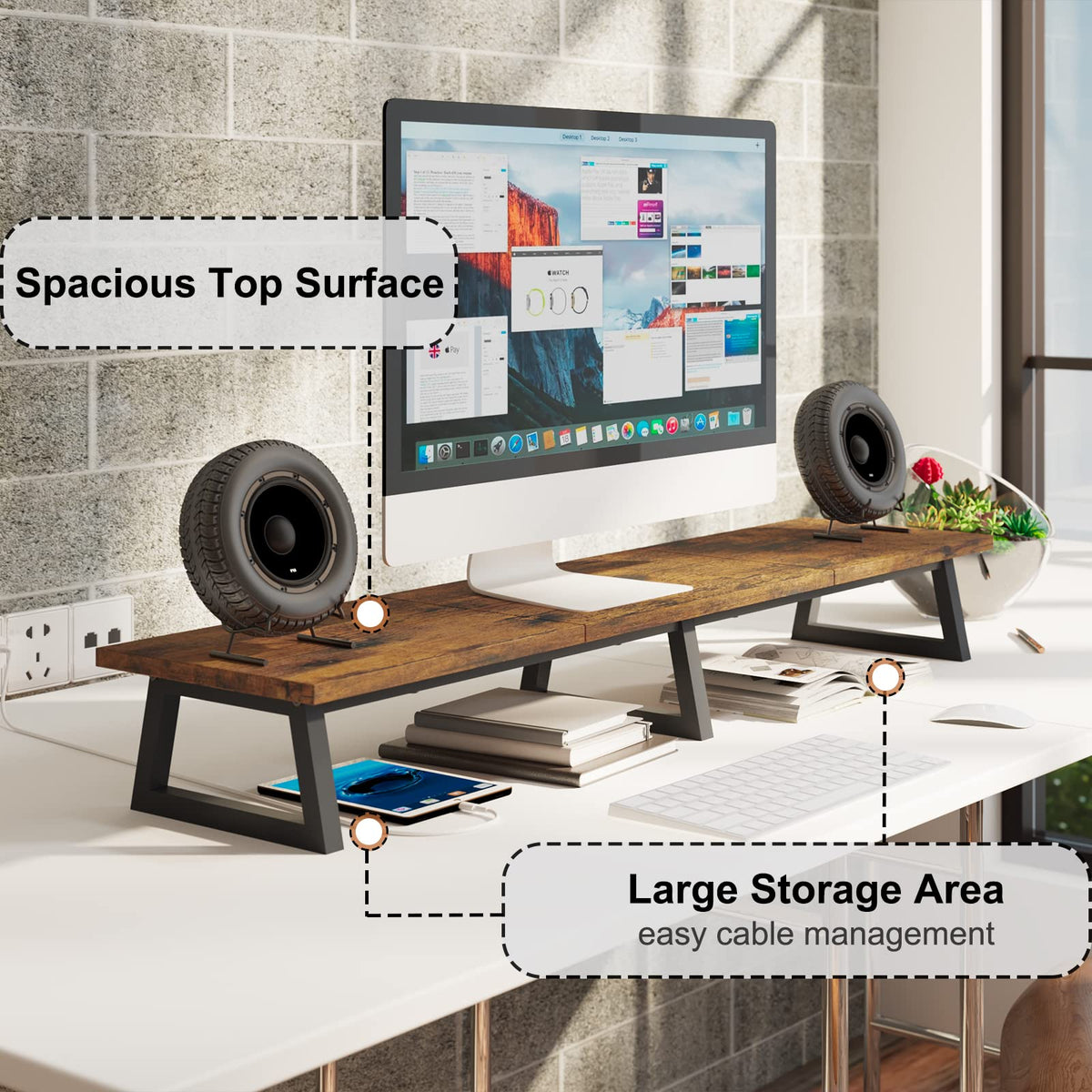 TEAMIX 42 inch Large Dual Monitor Stand Riser,TV Riser,Desk Shelf Organizer