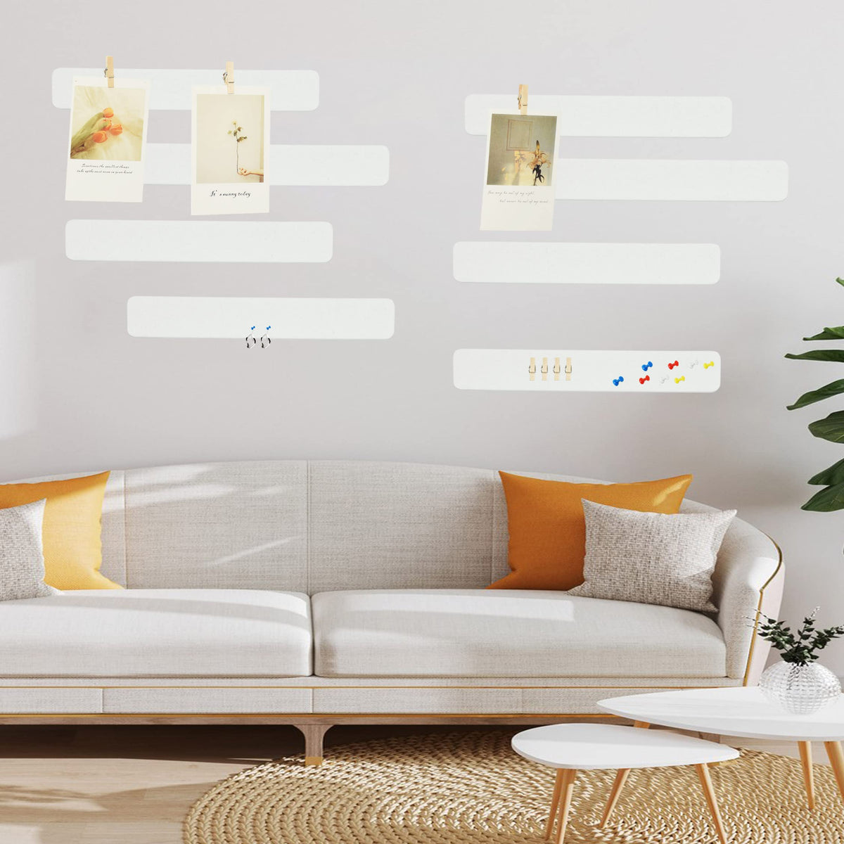 YOUDEFUL 8Pcs Bulletin Board Strips, White Felt Pin Board Bar Strips with 50 Pushpins
