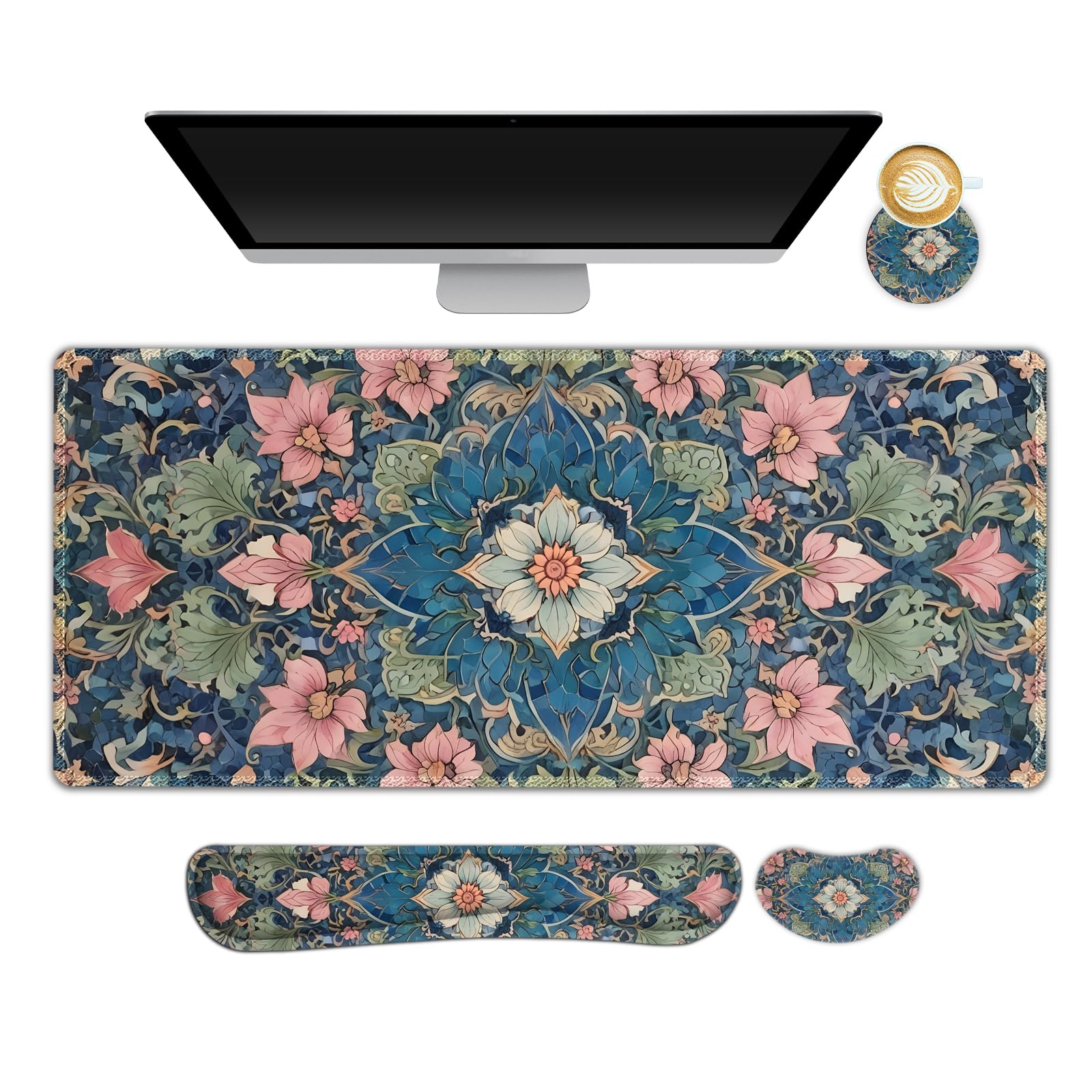 Lauspuck Large Mouse Pad and Keyboard Wrist Rest, Extended Mouse Pad with Wrist Support, Non-Slip