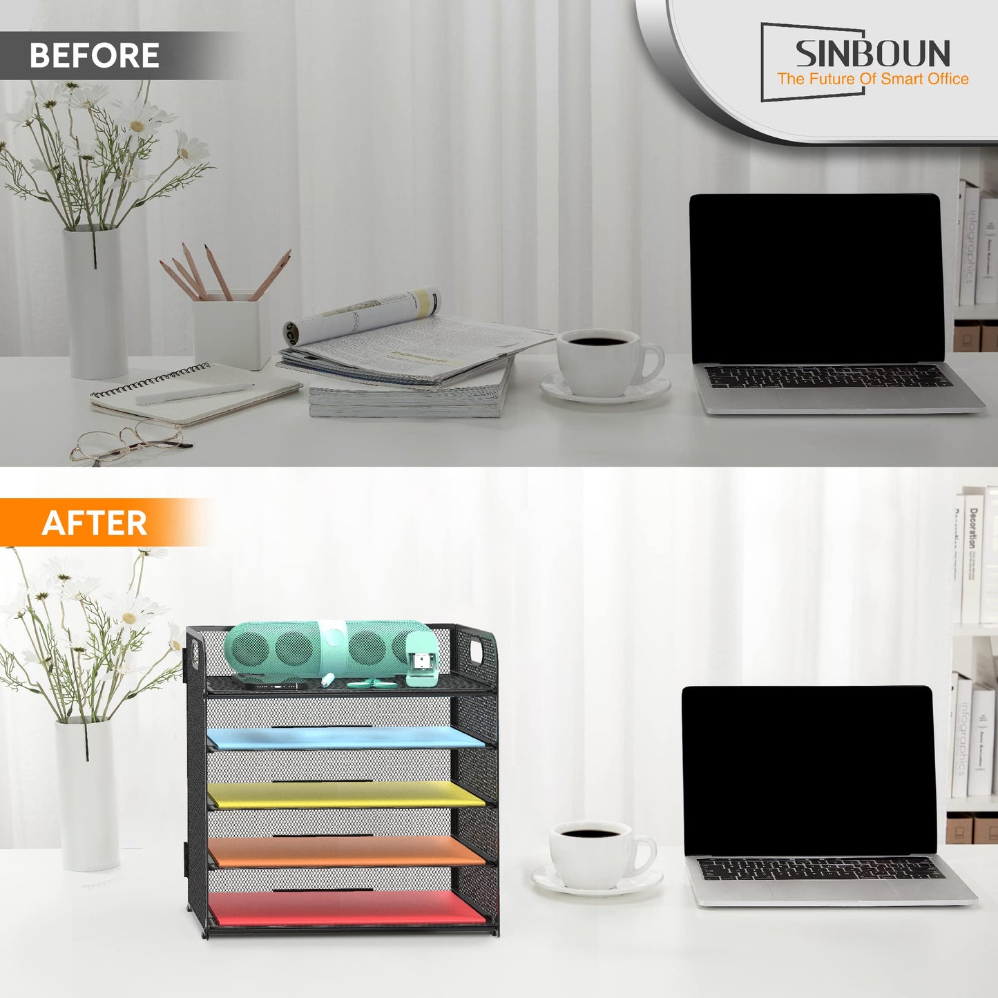 Letter Tray Paper Organizer 5-Tier Desk Organizer File Organizer Paper Holder with Handle, Metal