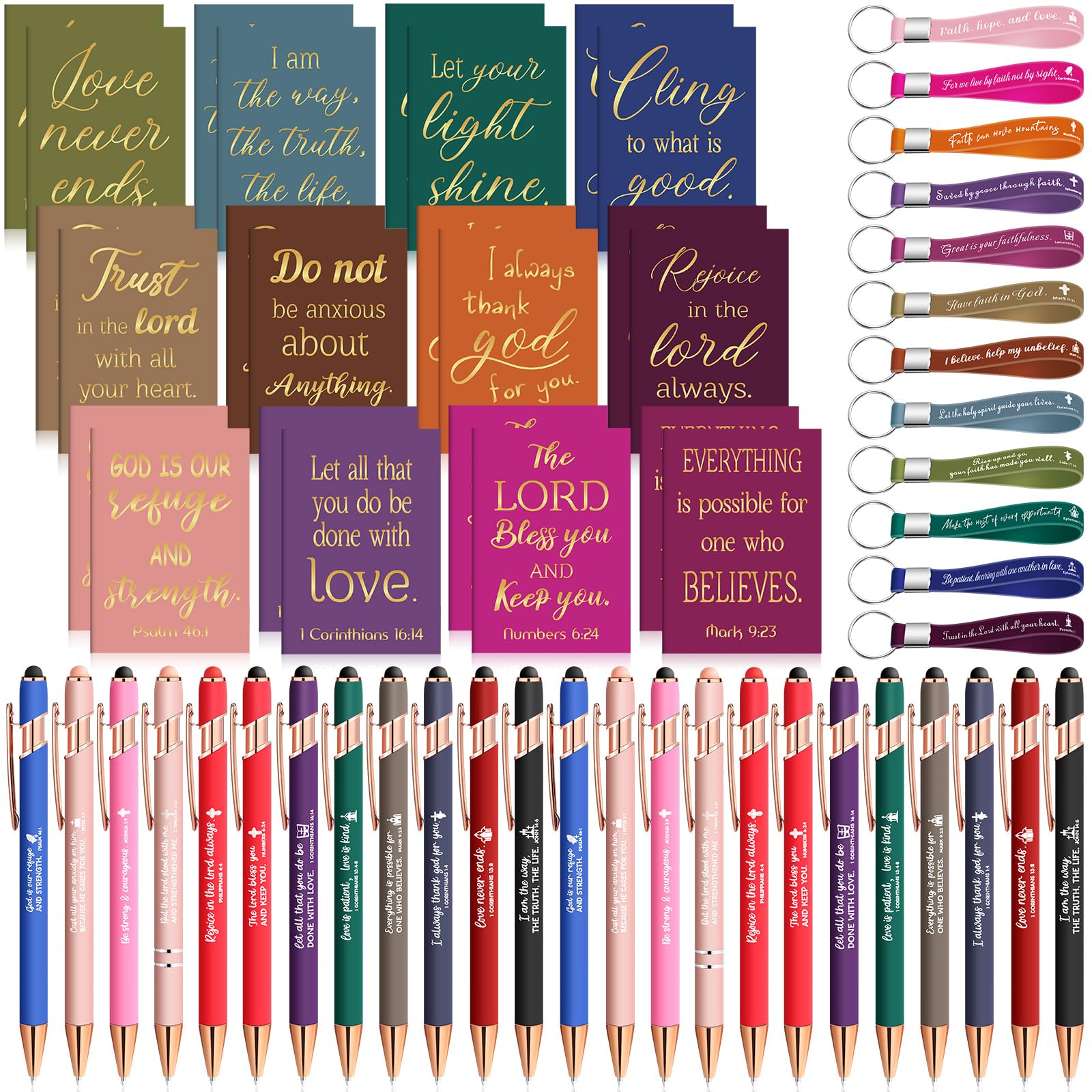 Estune 72 Pcs Bible Gifts Set Bulk,Christian Notebook Pen Keychain,Religion