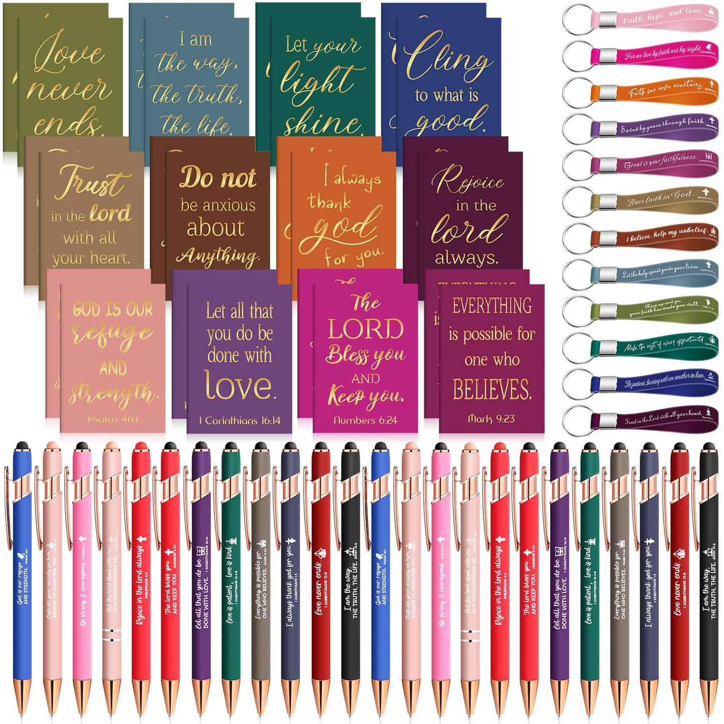 Estune144 Pcs Bible Gifts Set Bulk,Christian Notebook Pen Keychain,Religion