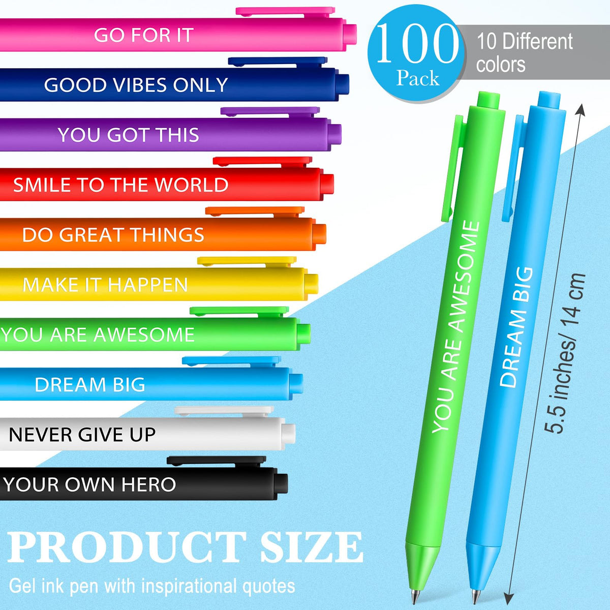 Crtiin 100 Pcs Inspirational Pens Bulk Rich Colors, Motivational