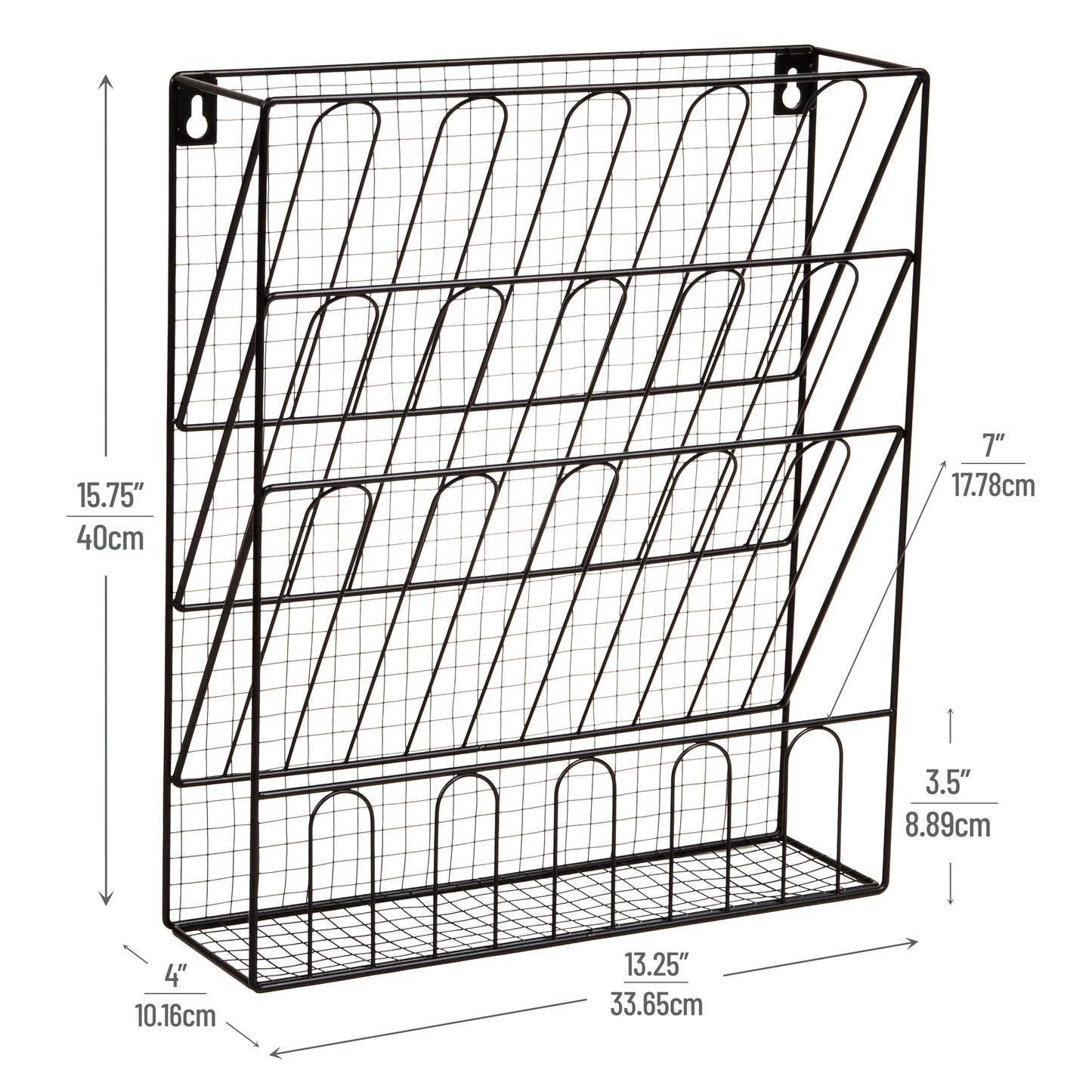 Mind Reader Metal Wire Desktop Organizer, Vertical File Holder, Hooks and Storage Tray, Wall Mount