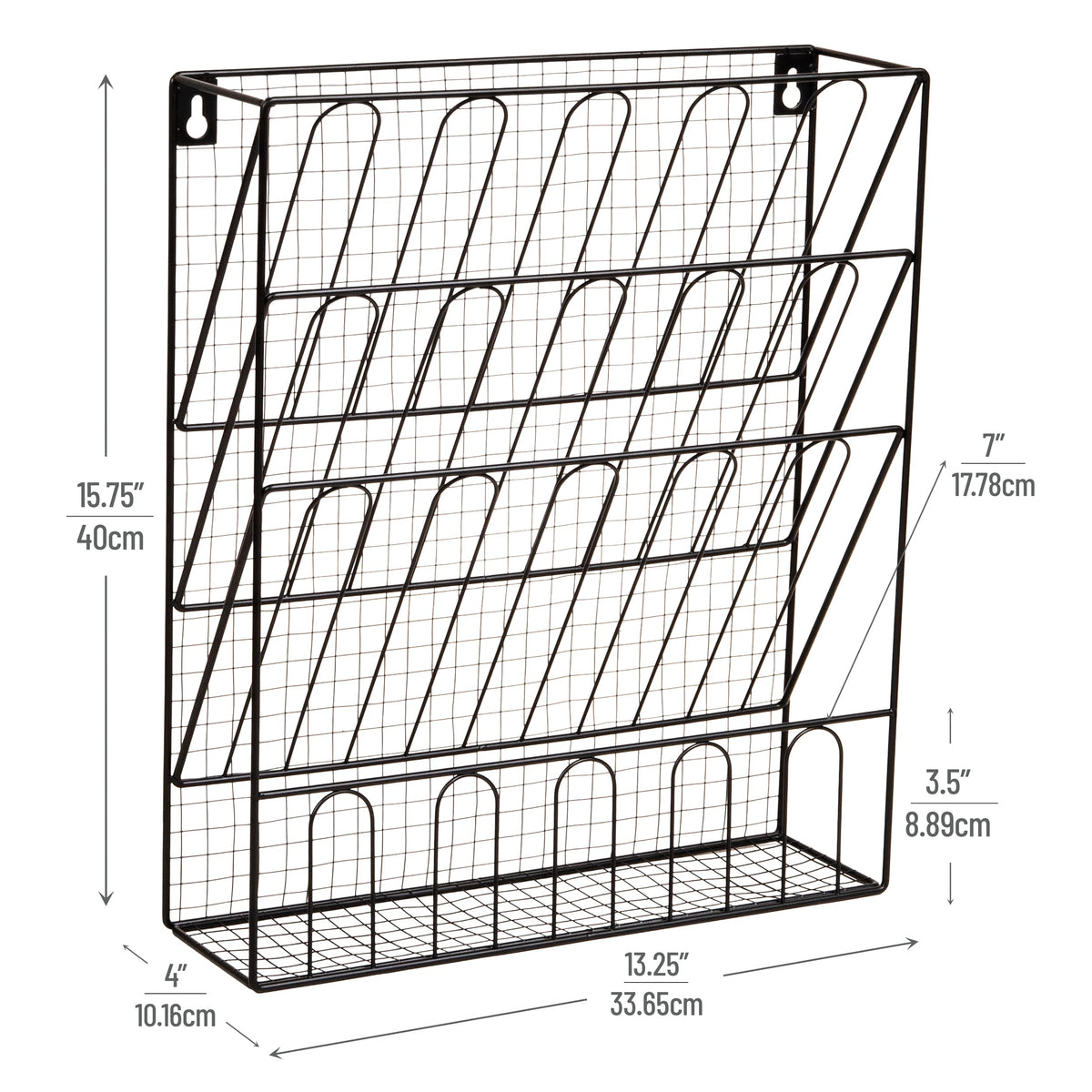 Mind Reader Metal Wire Desktop Organizer, Vertical File Holder, Hooks and Storage Tray, Wall Mount