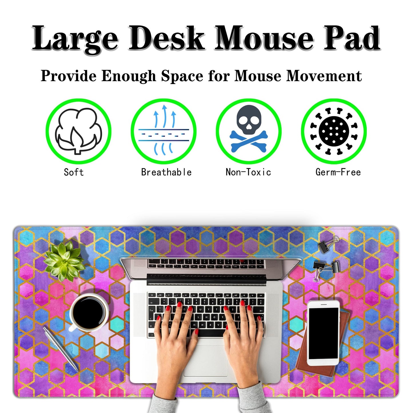 Samgula Large Desk Pad Purple Pink Full Desk Mat, Keyboard Gaming Mouse Pad Women Office Decor Big