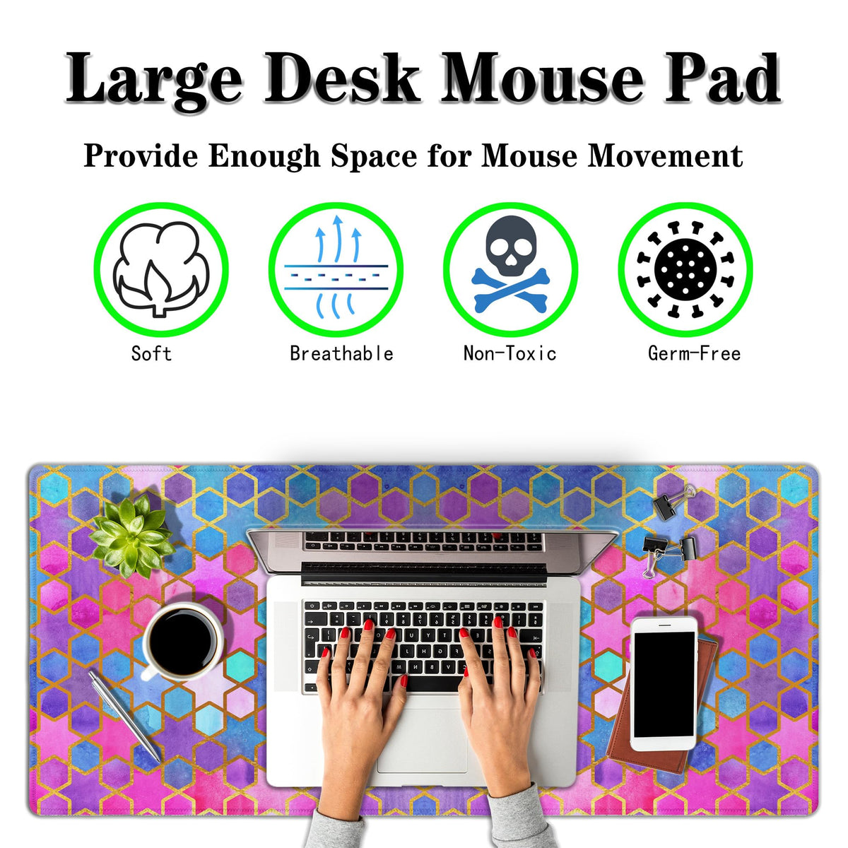 Samgula Large Desk Pad Purple Pink Full Desk Mat, Keyboard Gaming Mouse Pad Women Office Decor Big