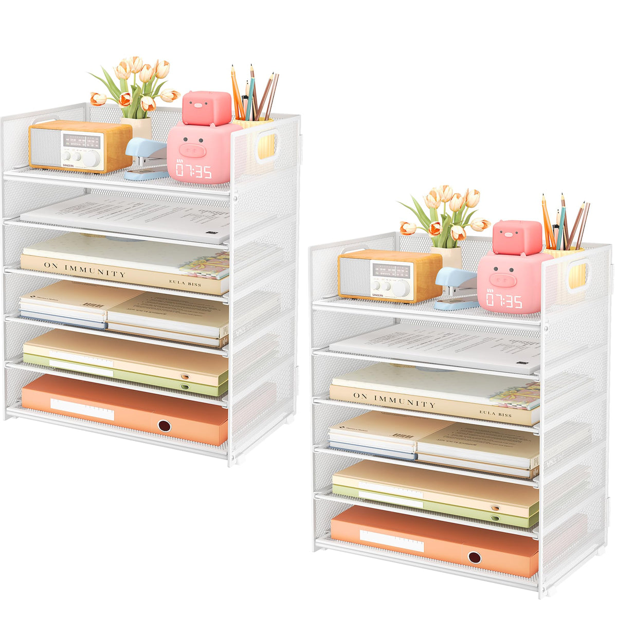 Subekyu 6-Tier Desk Paper Organizer, Desktop File Letter Tray with Handle, Document Sorter and