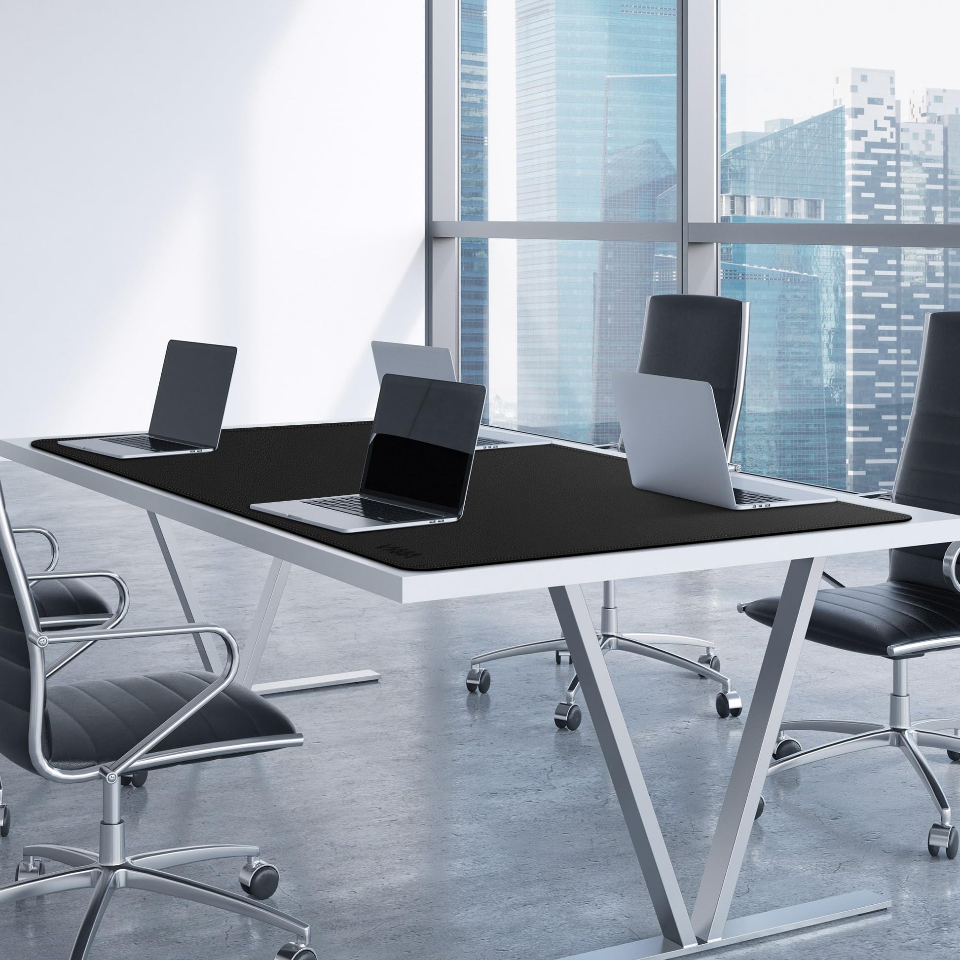 Vyaaa Large Leather Desk Mat, 63” x 31” Leather Desk Pad Protector, Black