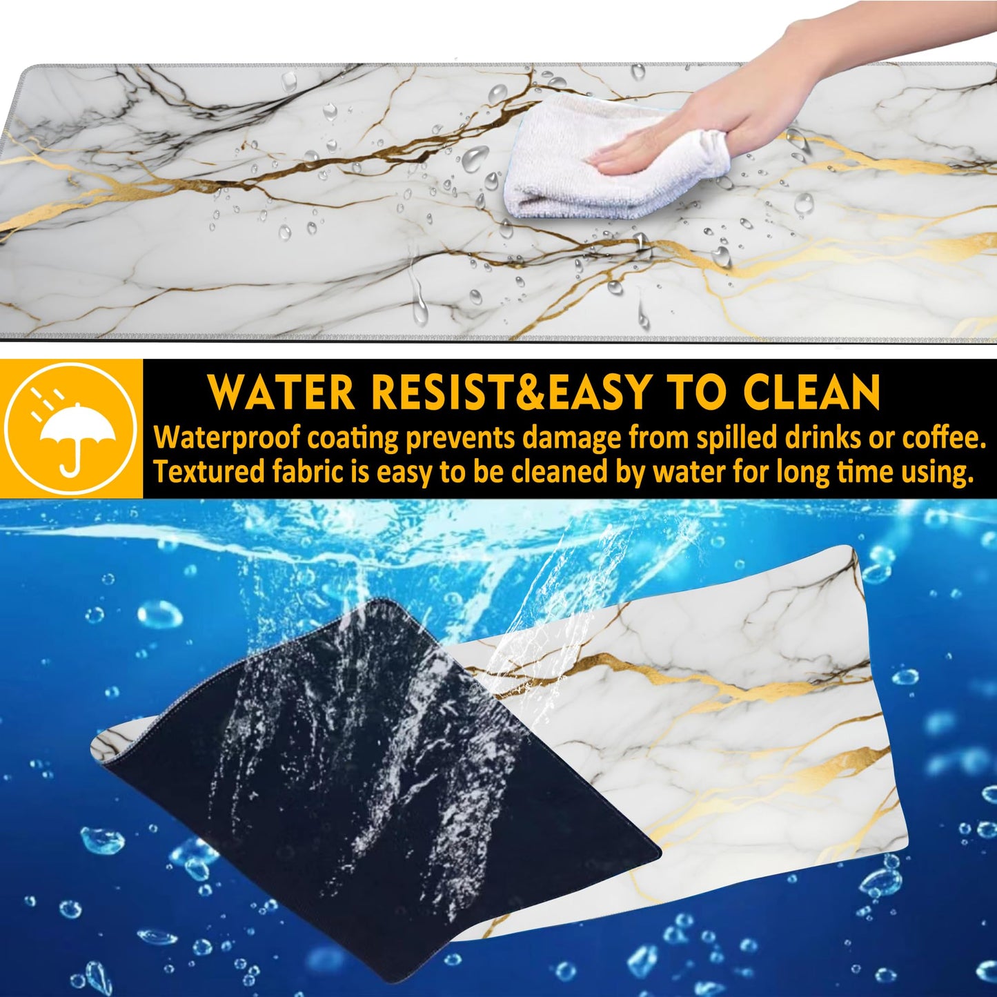 Uiaoiais Desk Mat,Gold Line Marble Gaming Mouse Pad,31.5""X15.7"" Large Desk Pad with Stitched Edge