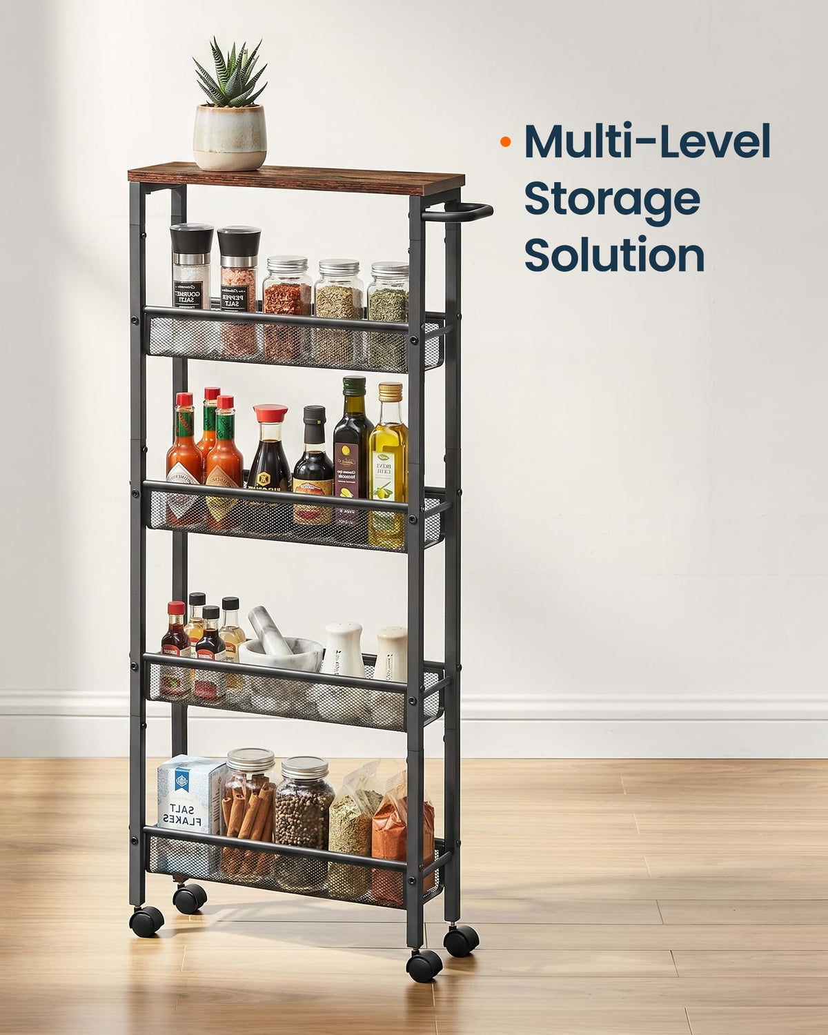 SONGMICS HOME Slim Rolling Cart, 5-Tier Storage Cart with Wheels and Handle, Narrow Utility Cart