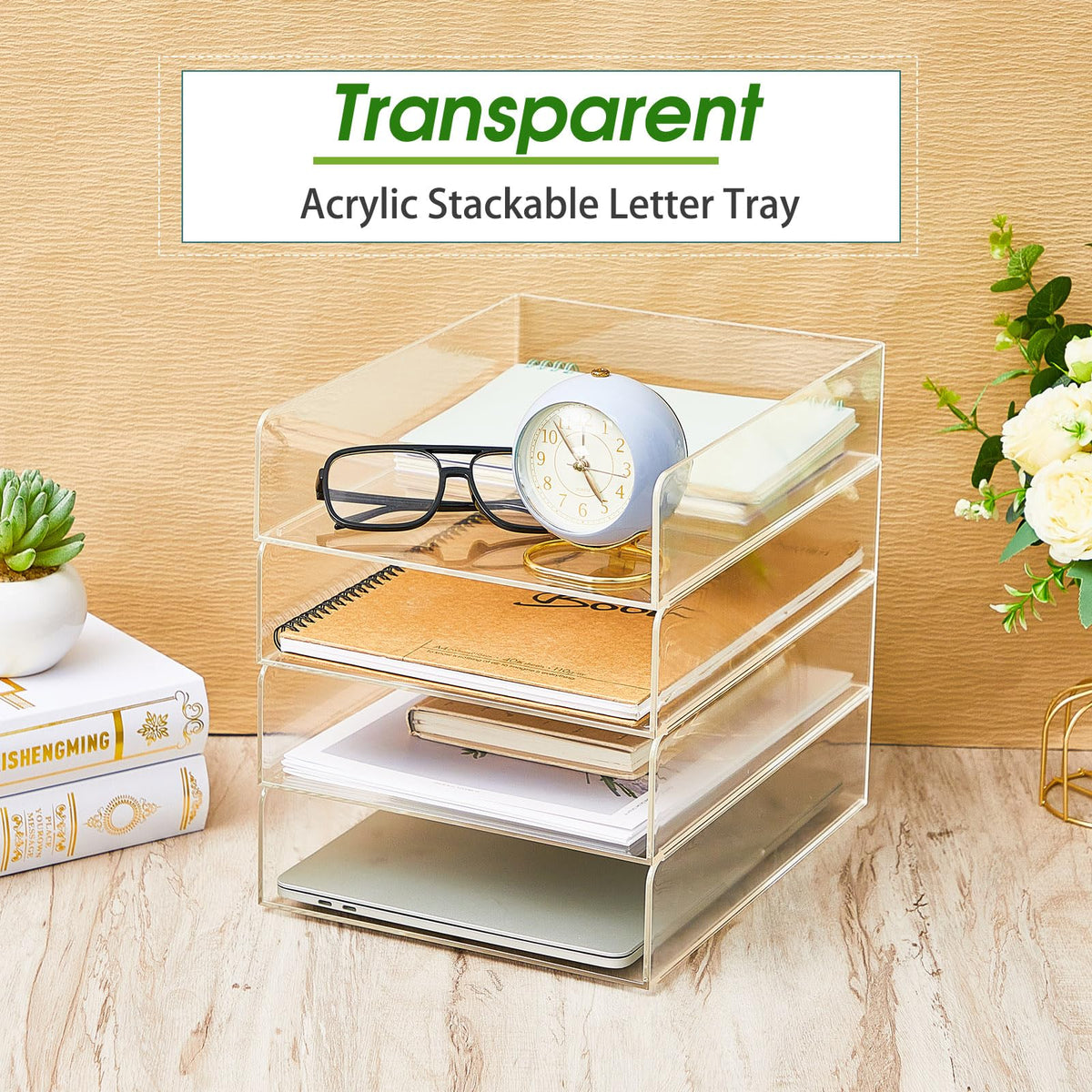 Harloon 4 Tier Paper Organizer Letter Tray Acrylic Desk File Organizer