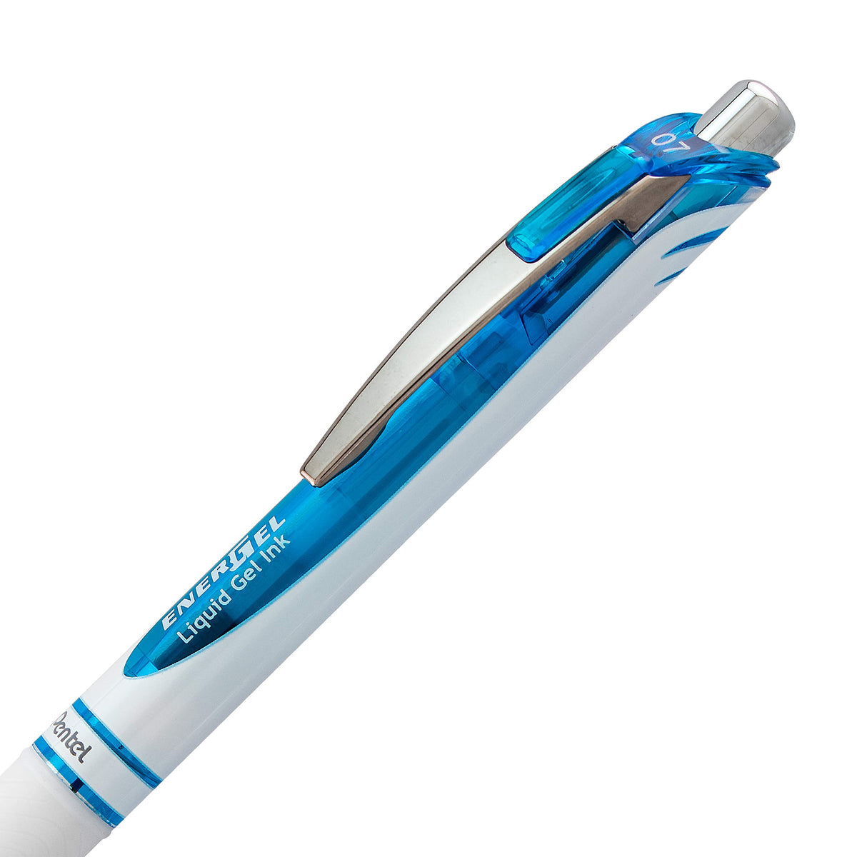 Pentel EnerGel Pearl Retractable Liquid Gel Pen, (0.7mm) Metal Tip, Medium Line, Sky Blue Accent