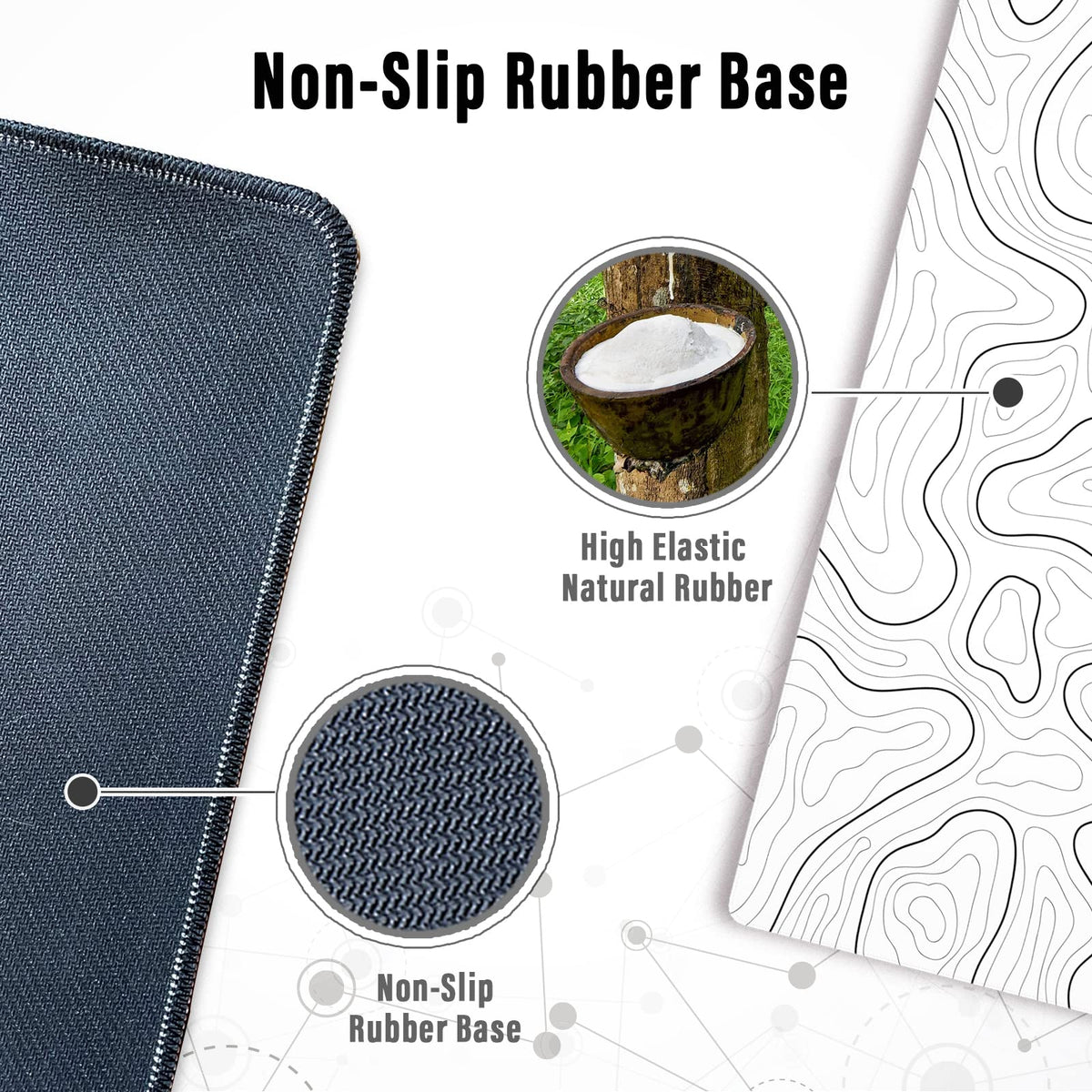 Ovenbird Large Gaming Mouse Pad with Stitched Edges, Minimalist Topographic Map Desk Mat, Extended