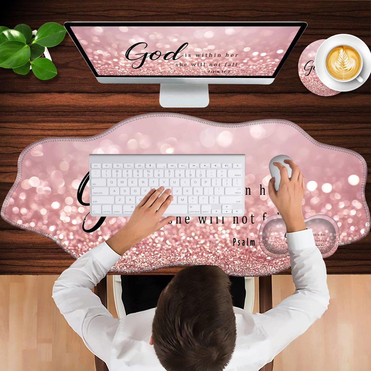 CICPLKSE Mouse Pad with Wrist Support + Desk Mat + Coaster 3 in 1 Set, XXL Large Gaming Mousepad