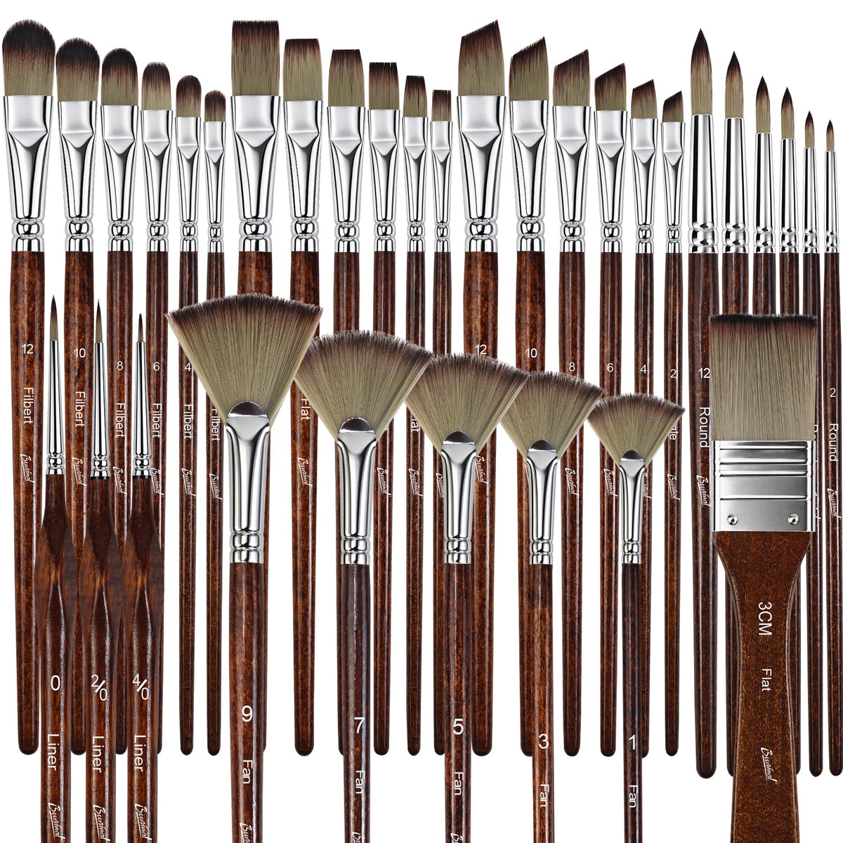 Bougimal 33 Pcs Paint Brush Set, No-Shedding Artist Paint Brushes