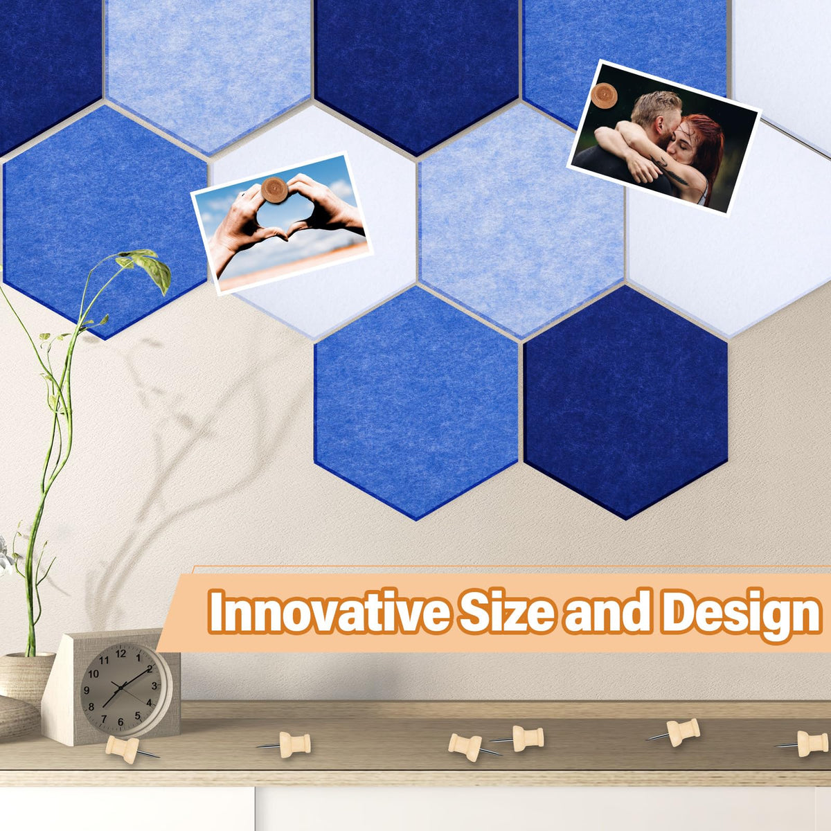 6.7 x 5.9 in 16 Pcs Hexagon Cork Board Tiles, Felt Pin Boards, Blue