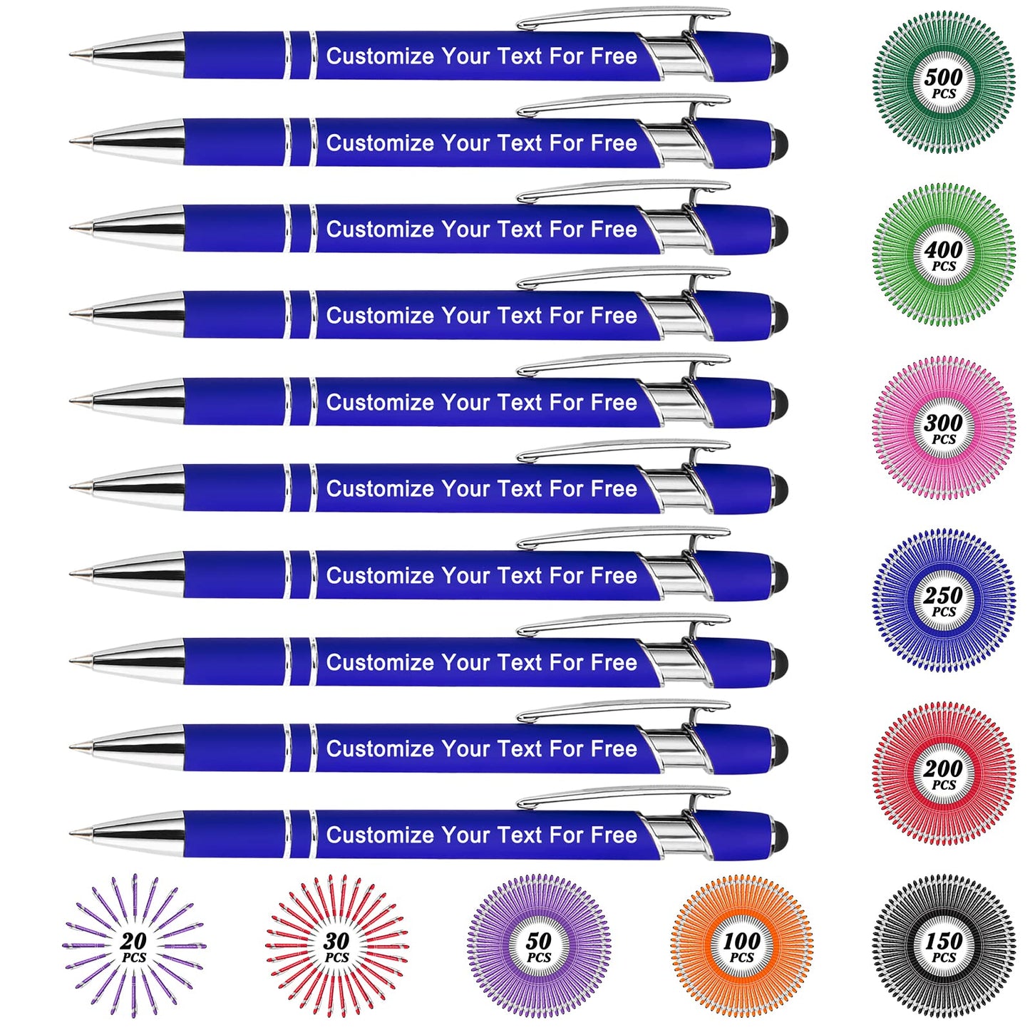 Max 500 Pcs Personalized Pens Bulk, Custom Pens with Free Engraving, Customized Stylus Tip