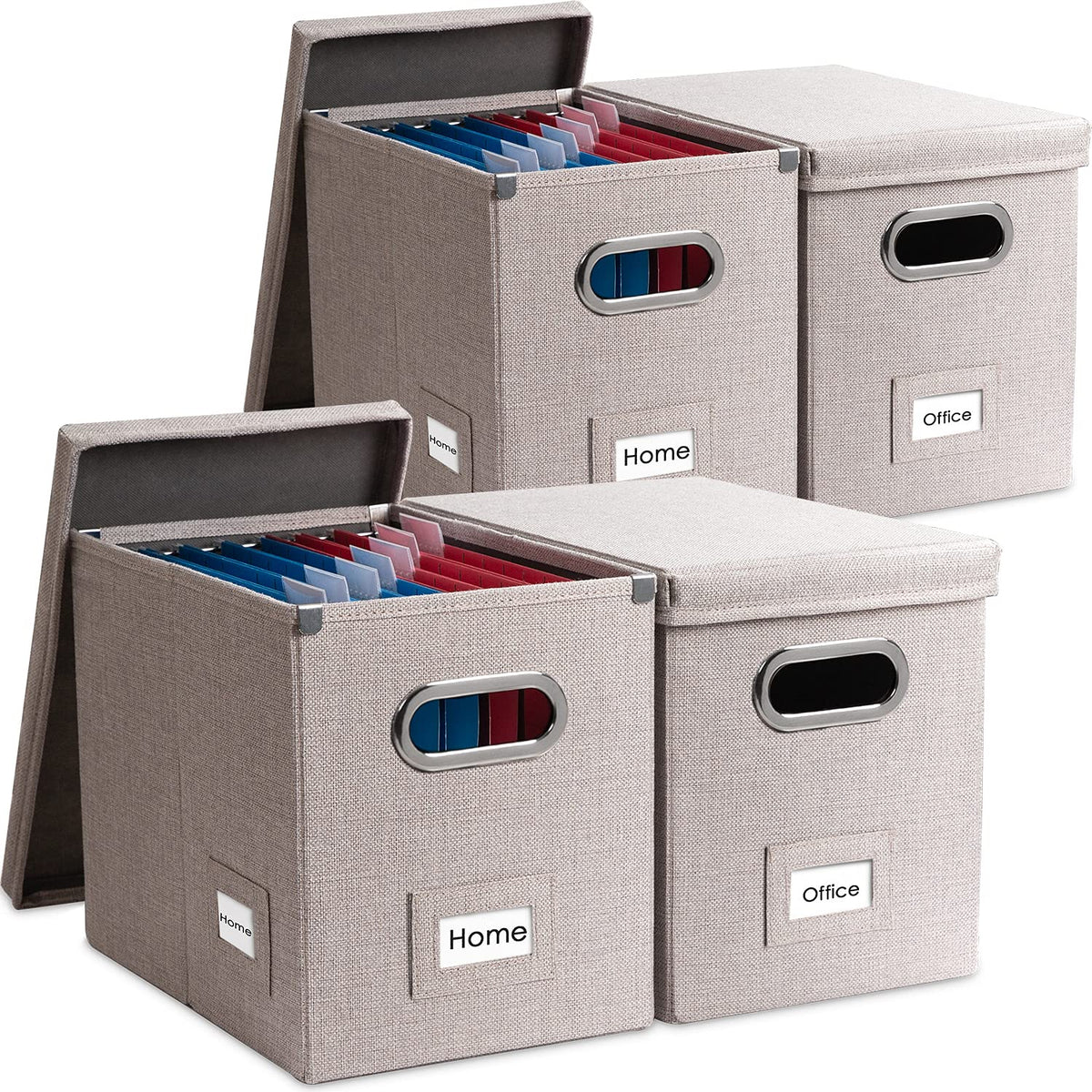 PRANDOM File Organizer Box - Set of 4 Collapsible Decorative Linen Filing Storage Hanging File