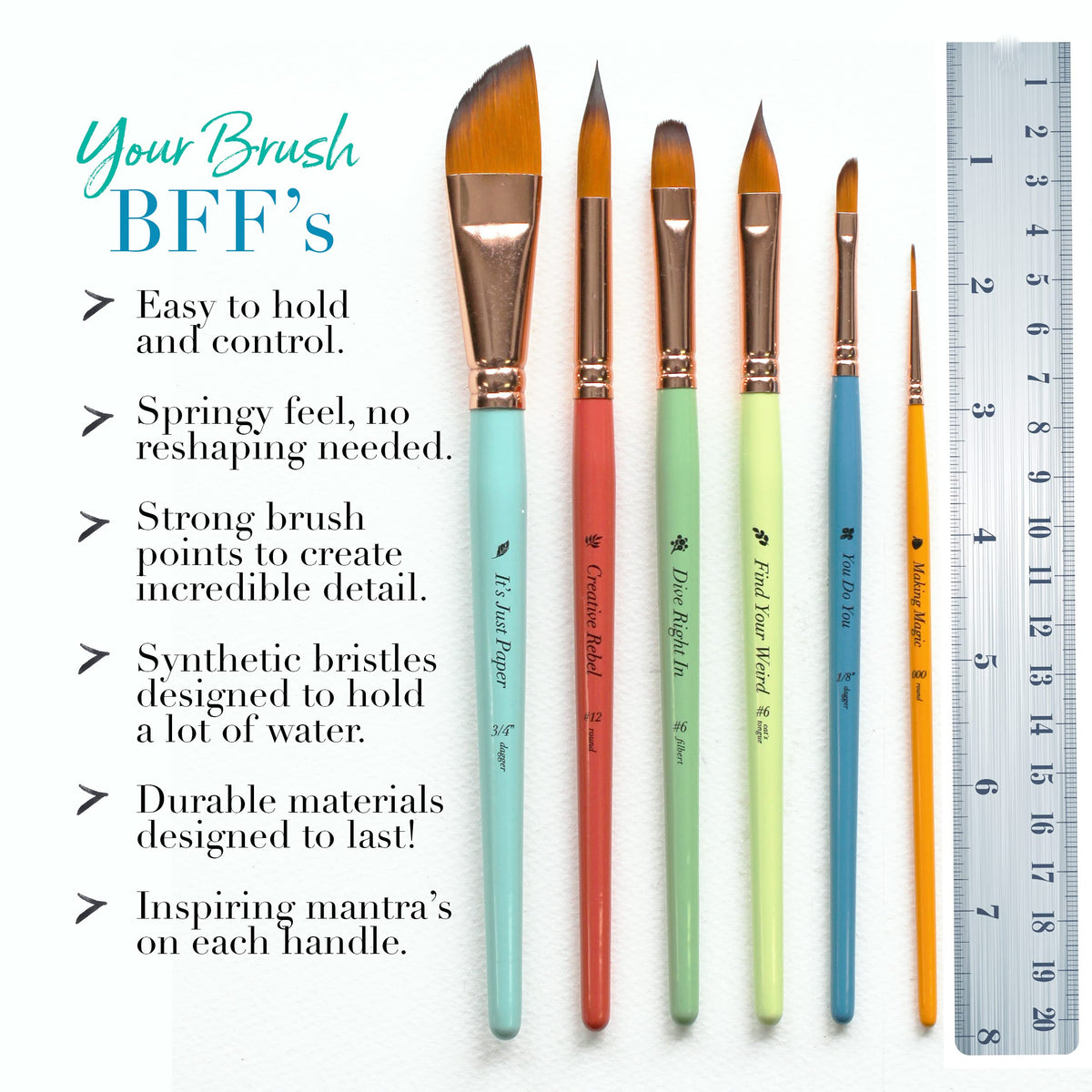 Travel Watercolor Brush Set - 6 Piece Pouch Set for Beginners & Pros - Assorted Paint Brushes with