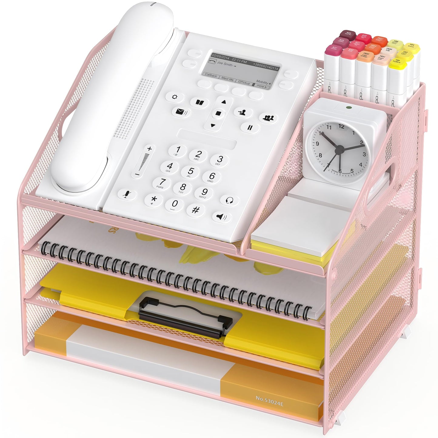 OrgMate 4 Tier Mesh Desk Organizer with Pen Holder and Handle Letter Tray