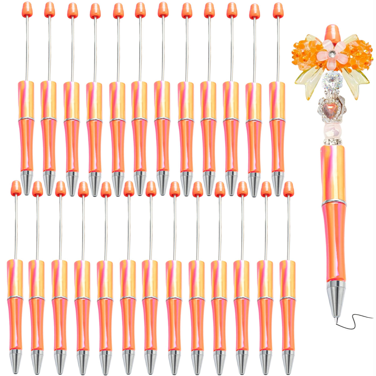 KUNHEHO Beadable Pens 25 Pcs Orange Gradient Colors Shiny Fancy Pens Bulk for Women Focal Beads