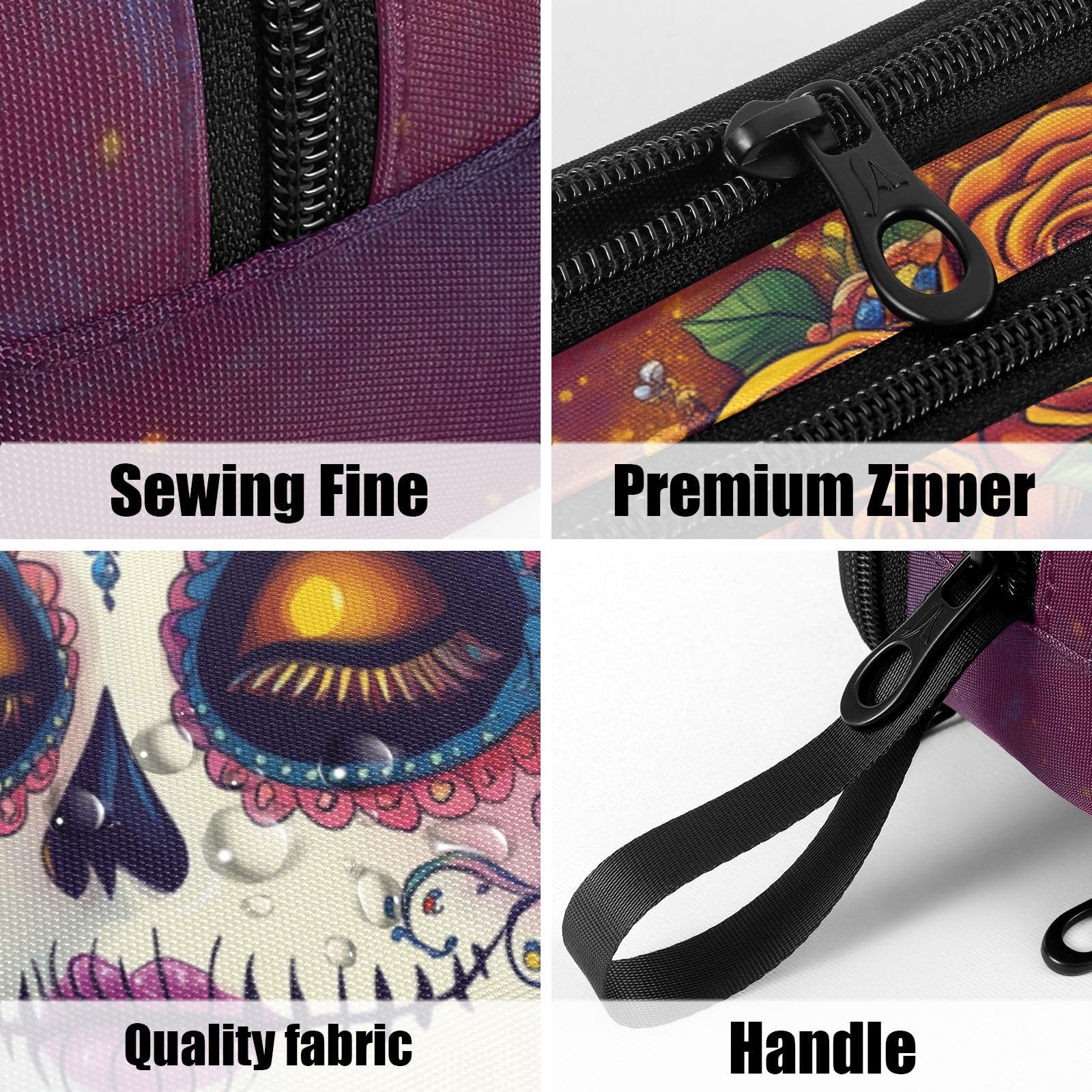 Fustylead Day Of The Dead Catrina with Roses Pencil Pen Case Stationery Bag 3 Compartments School