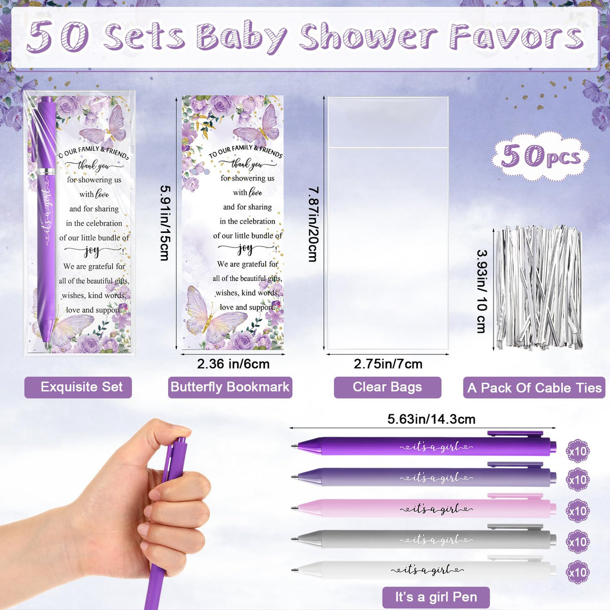 Engrowtic 50 Set Butterfly Baby Shower Party Favors for Guests