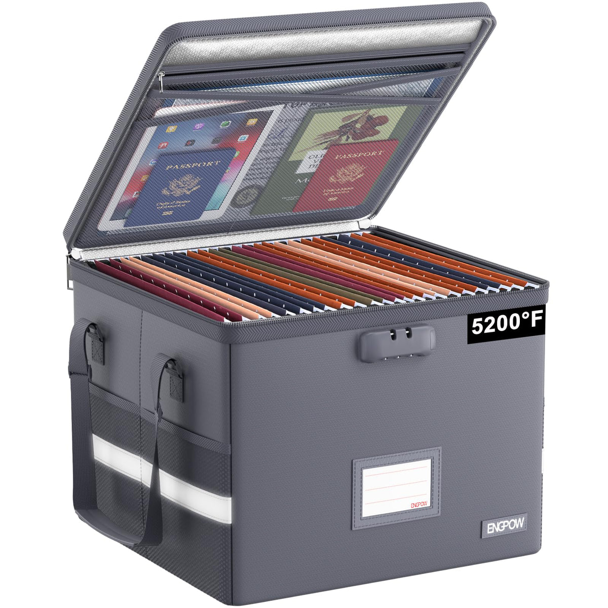 ENGPOW 5200°F File Box Fireproof Document Box with Lock,Heat Insulated Collapsible File Storage
