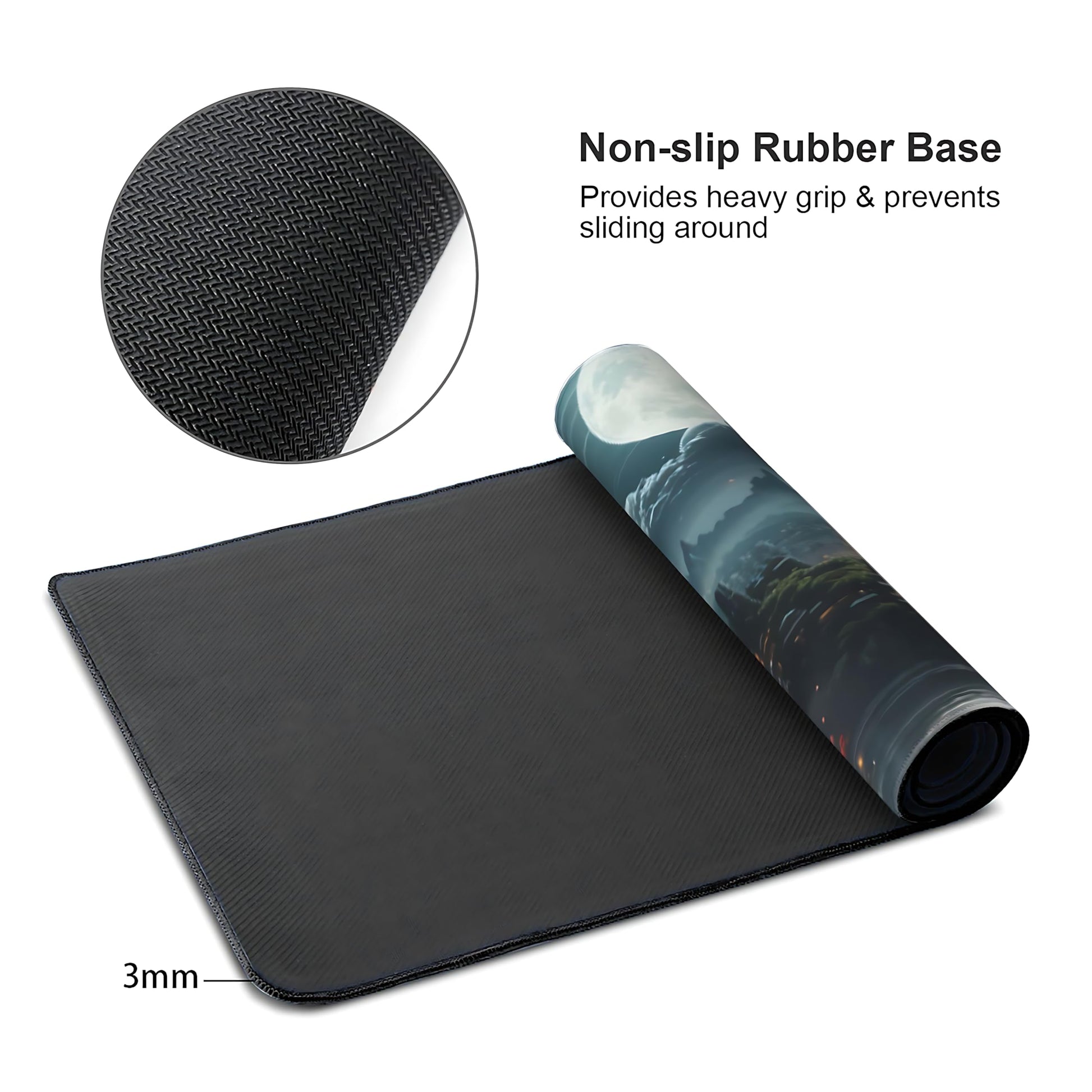 Japanese Full Moon Large Mouse Pad,Gaming Keyboard Desk Pad,Extended Mouse Mat Non-Slip Rubber Base