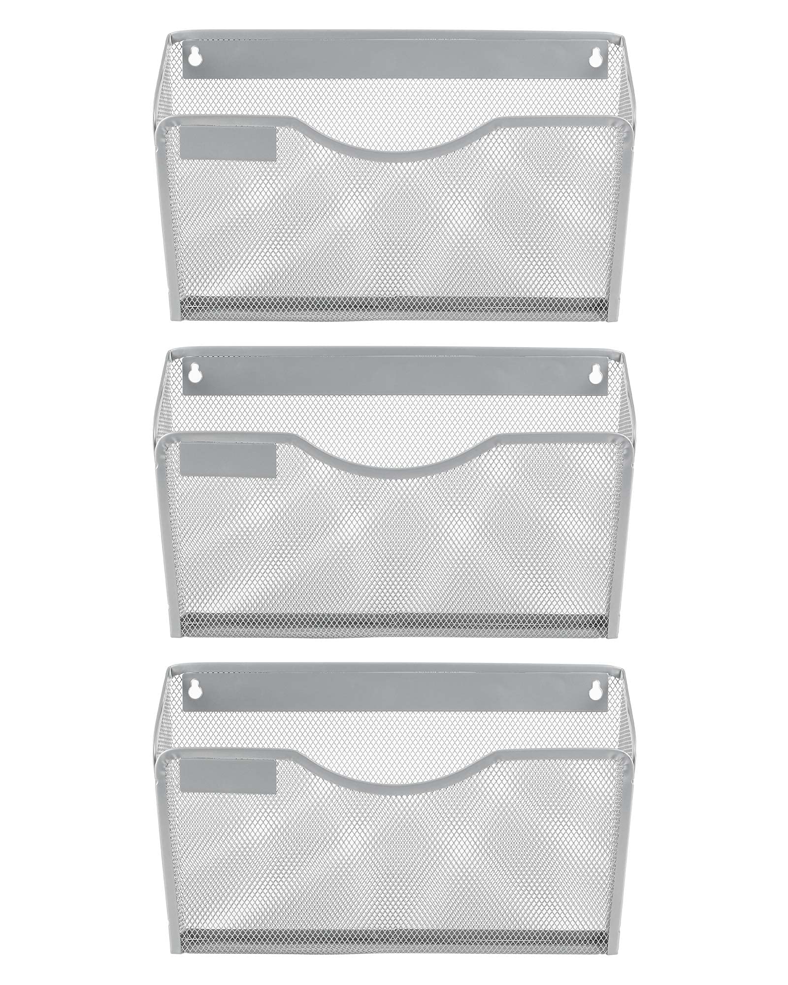 EasyPAG 3 Pack Wall File Organizer with Label Panel, Metal Mesh Hanging File Folder Holder for
