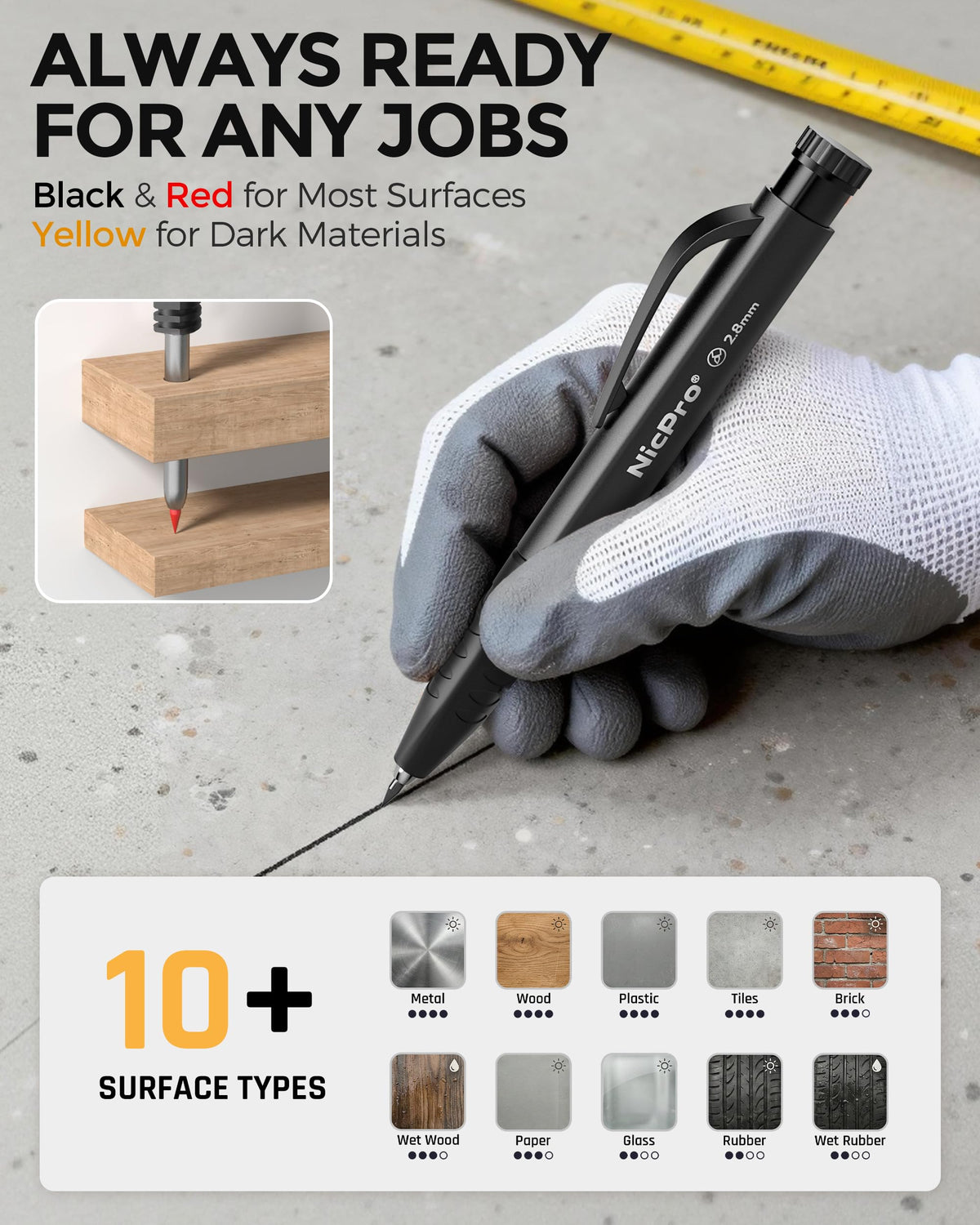 Nicpro Carpenter Pencil with Sharpener, 3 Pack Pencils for Construction