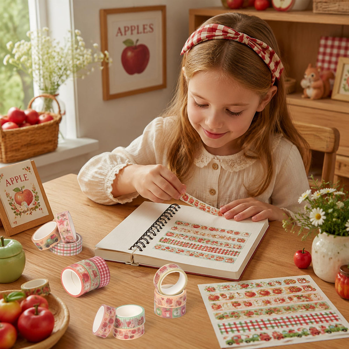 BkeeCten 12 Rolls Autumn Thanksgiving Apple Washi Tape for Gift Wrapping