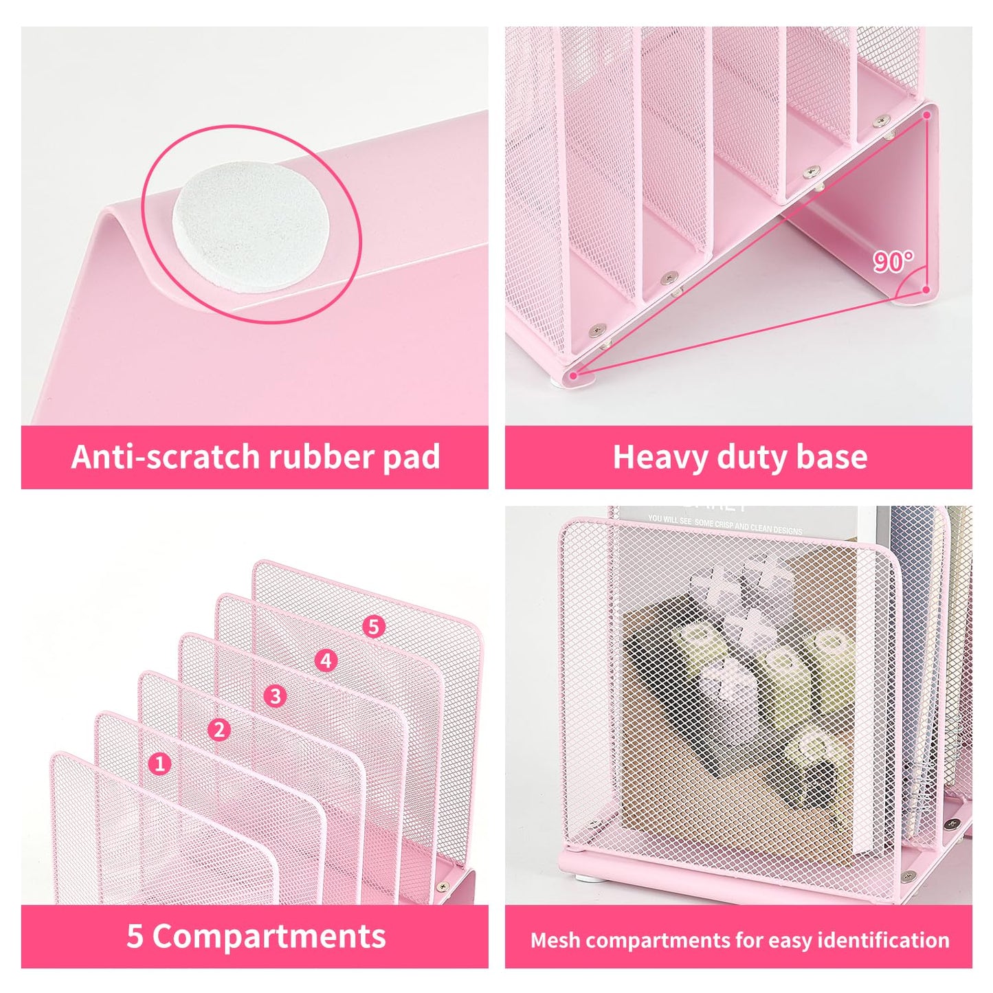 LEKETREE File Organizer for Desk, Desk Organizer with 5-Section Vertical File Rack, Folder