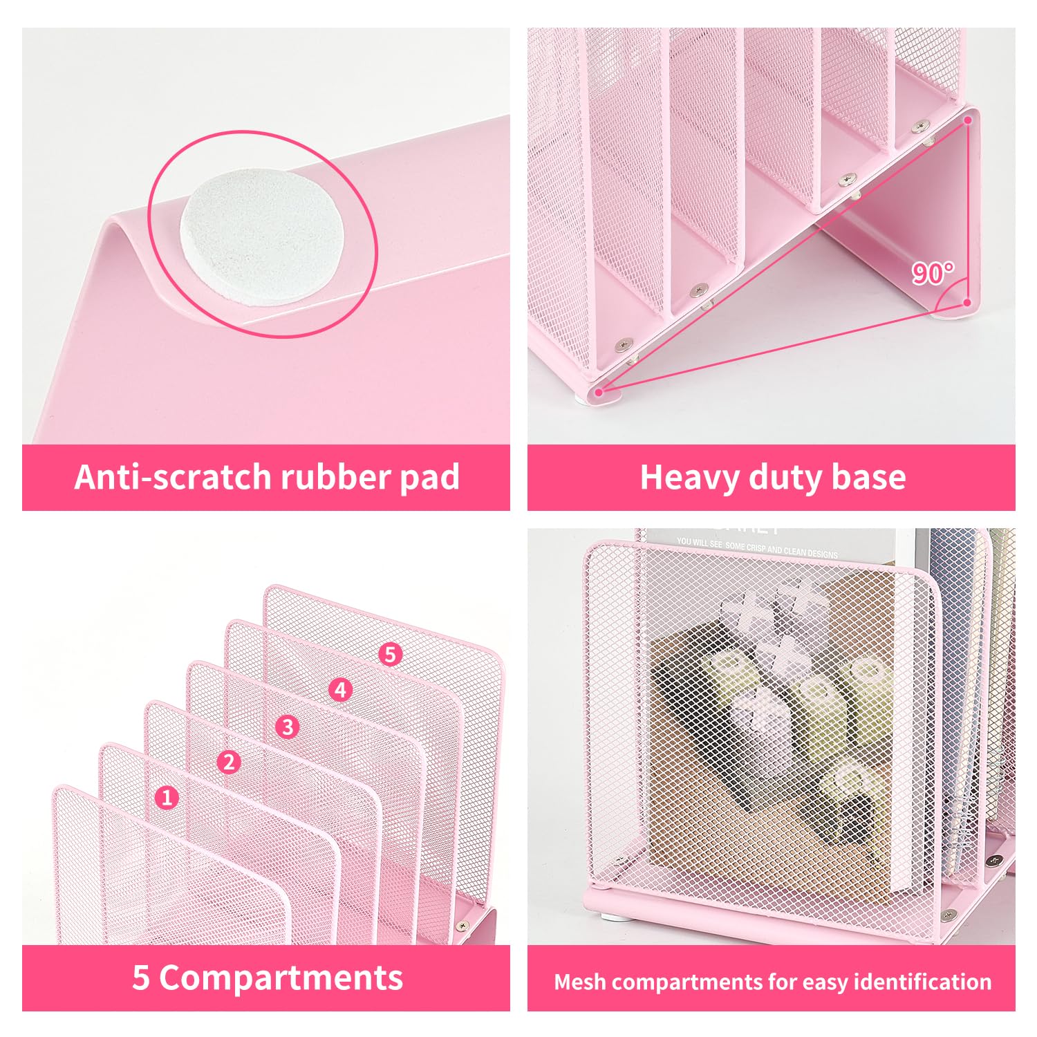 LEKETREE File Organizer for Desk, Desk Organizer with 5-Section Vertical File Rack, Folder