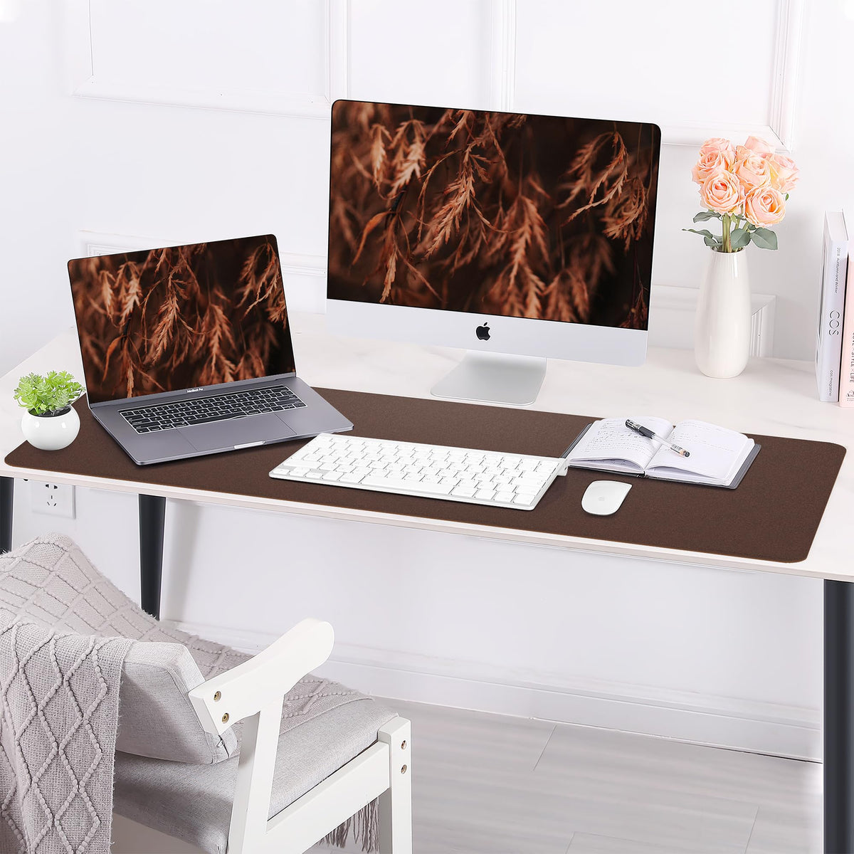 AFIING Cork Desk Mat 47" x 23.6", Dual-Sided Natural Cork & PU Leather Desk Pad, Non-Slip