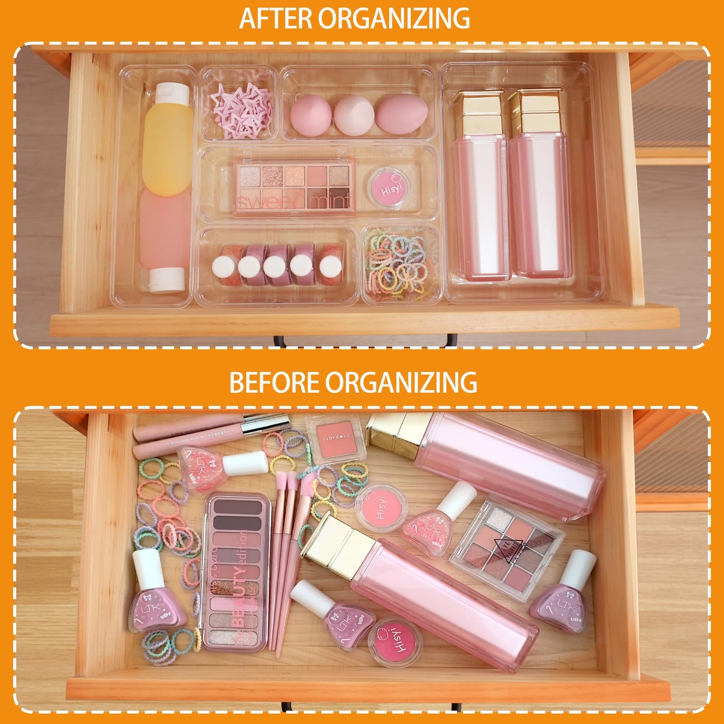 Trotianingyu Clear Acrylic Drawer Organizers Set Storage for Makeup, Office Desk Small Vanity Trays
