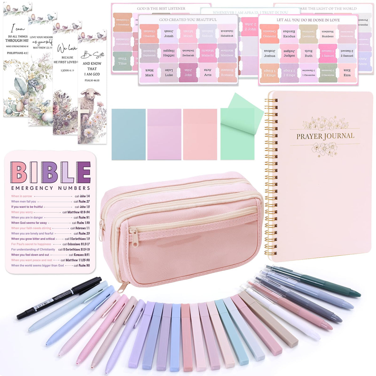 XKDOUS 40 Bible Study Kit, Journaling Supplies for Women with Case, Pink