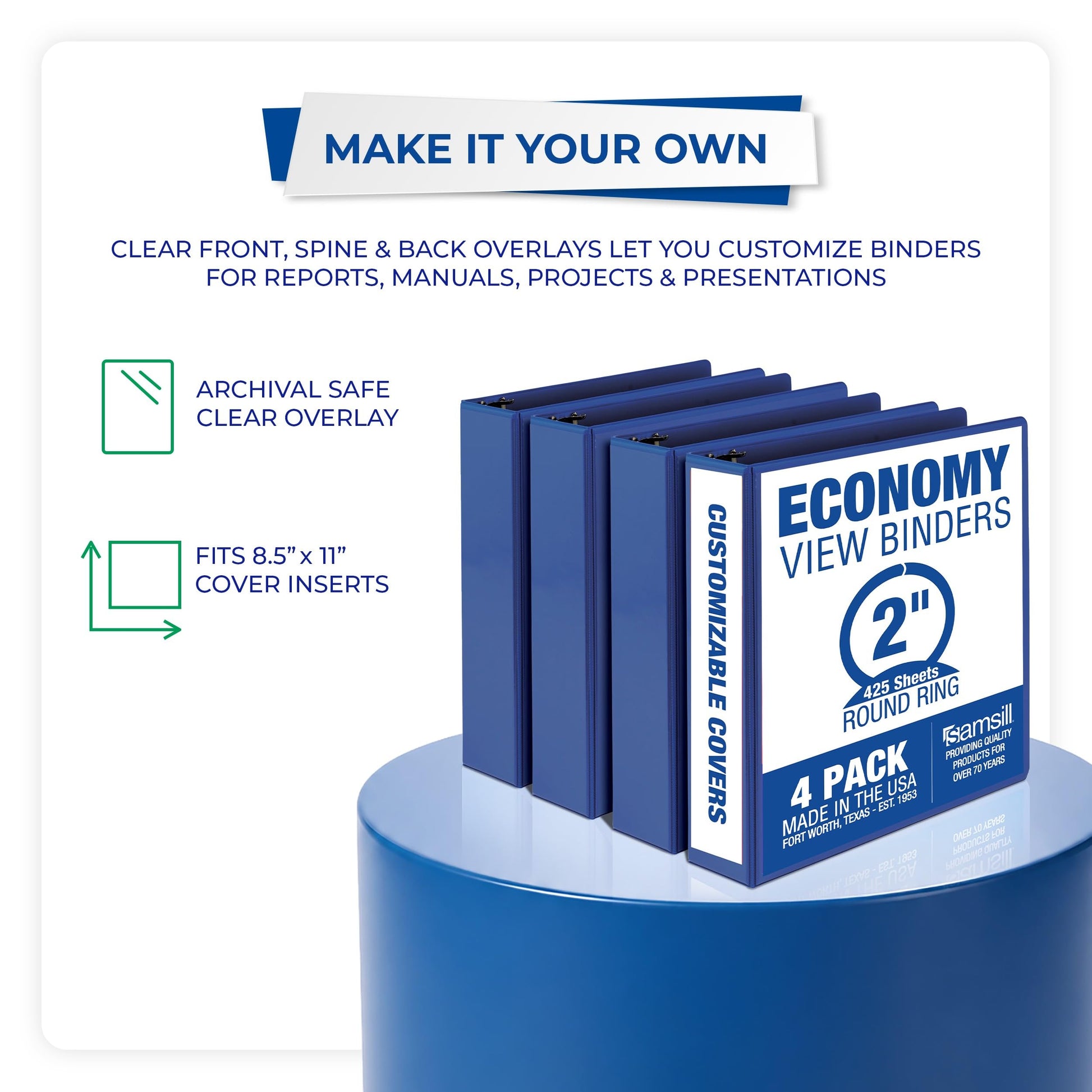 Samsill 2 Inch 3 Ring Binders, Economy Round Ring, Clear View Cover, 425 Sheet Capacity - for