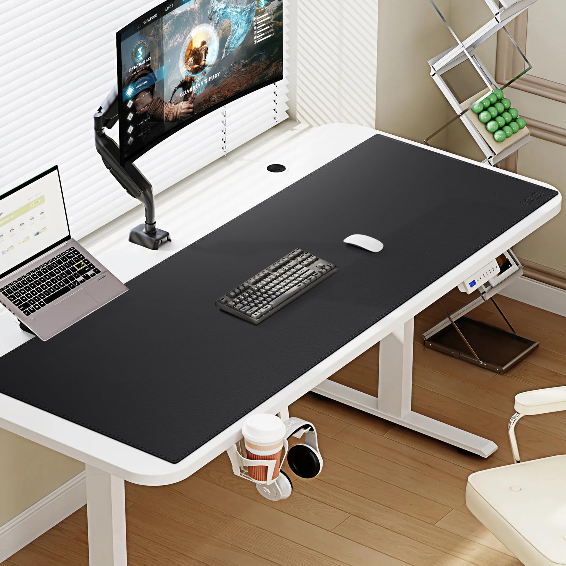 Cacoy 48"x20" Leather Desk Pad Blotter, Waterproof Desk Mat Protector,Black