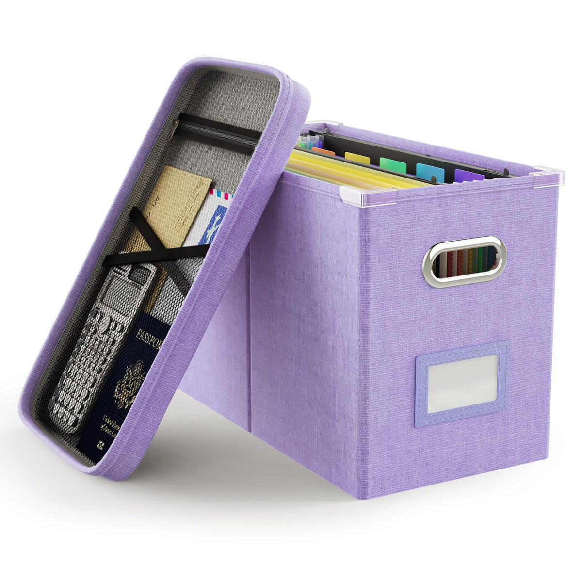 Oterri File Organizer Box with Lid, Hanging Filing File Box with Mesh Pocket, Document Organizer