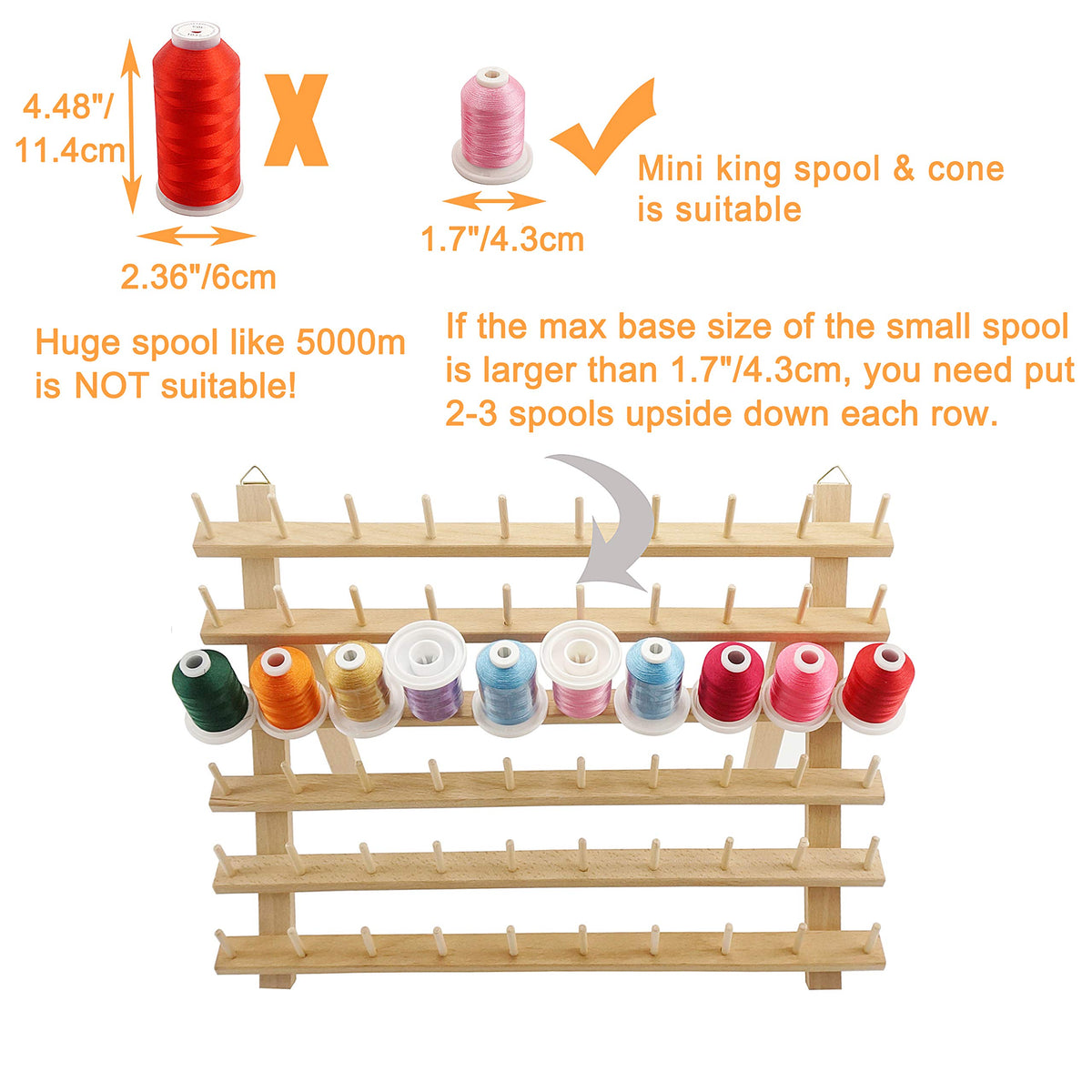 New brothread 60 Spools + 12 Spools Wooden Thread Rack